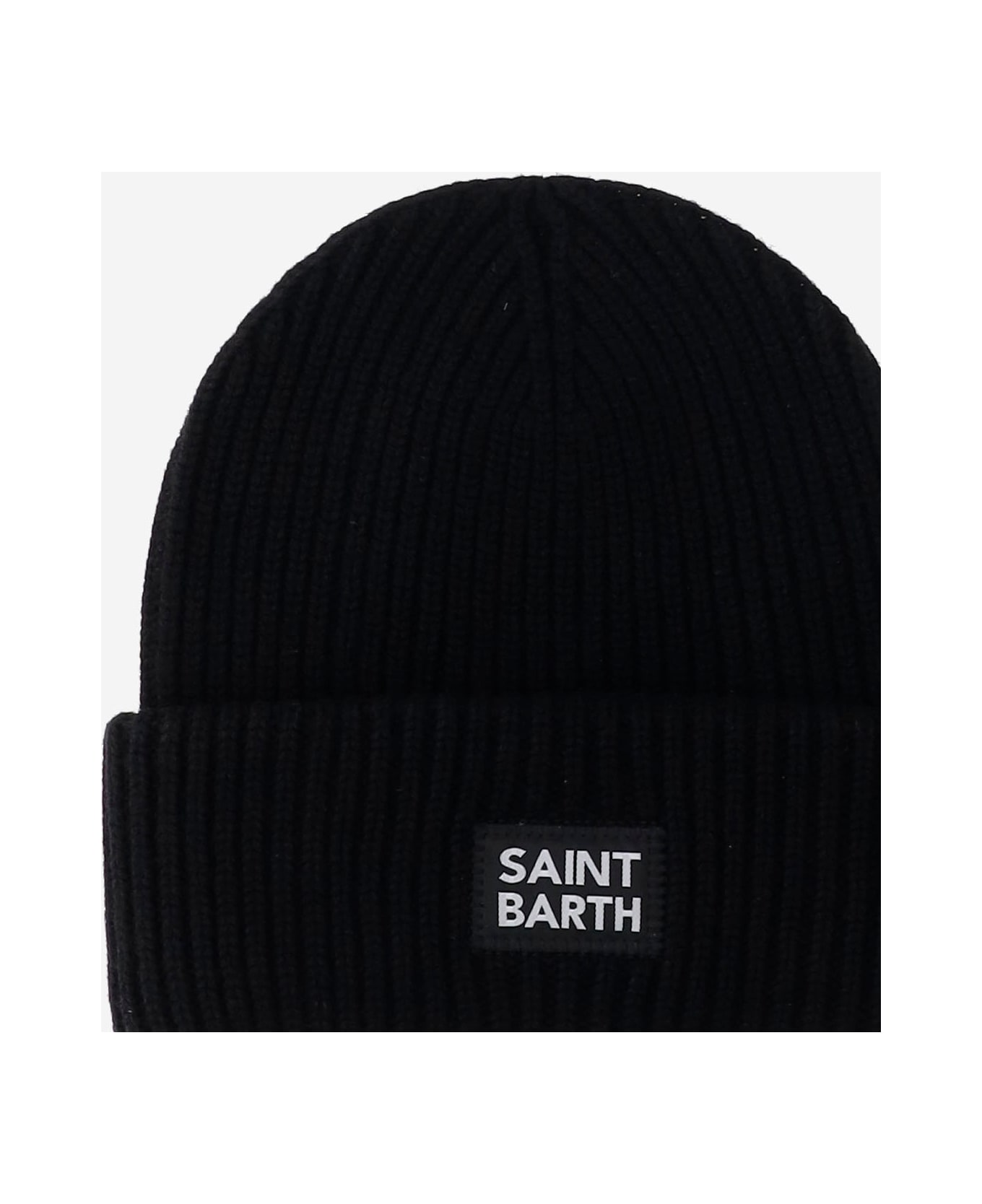MC2 Saint Barth Wool Blend Beanie With Logo - Black