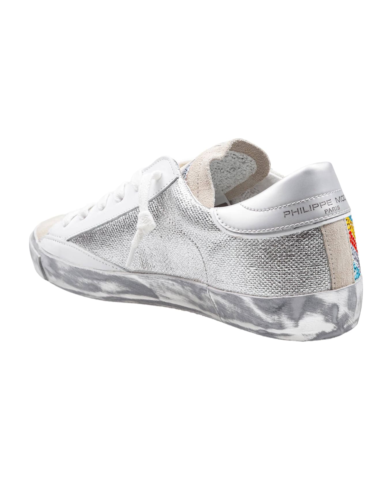 Philippe Model Prsx Low Sneakers In Leather And Suede With Micro Crystals - Multicolor