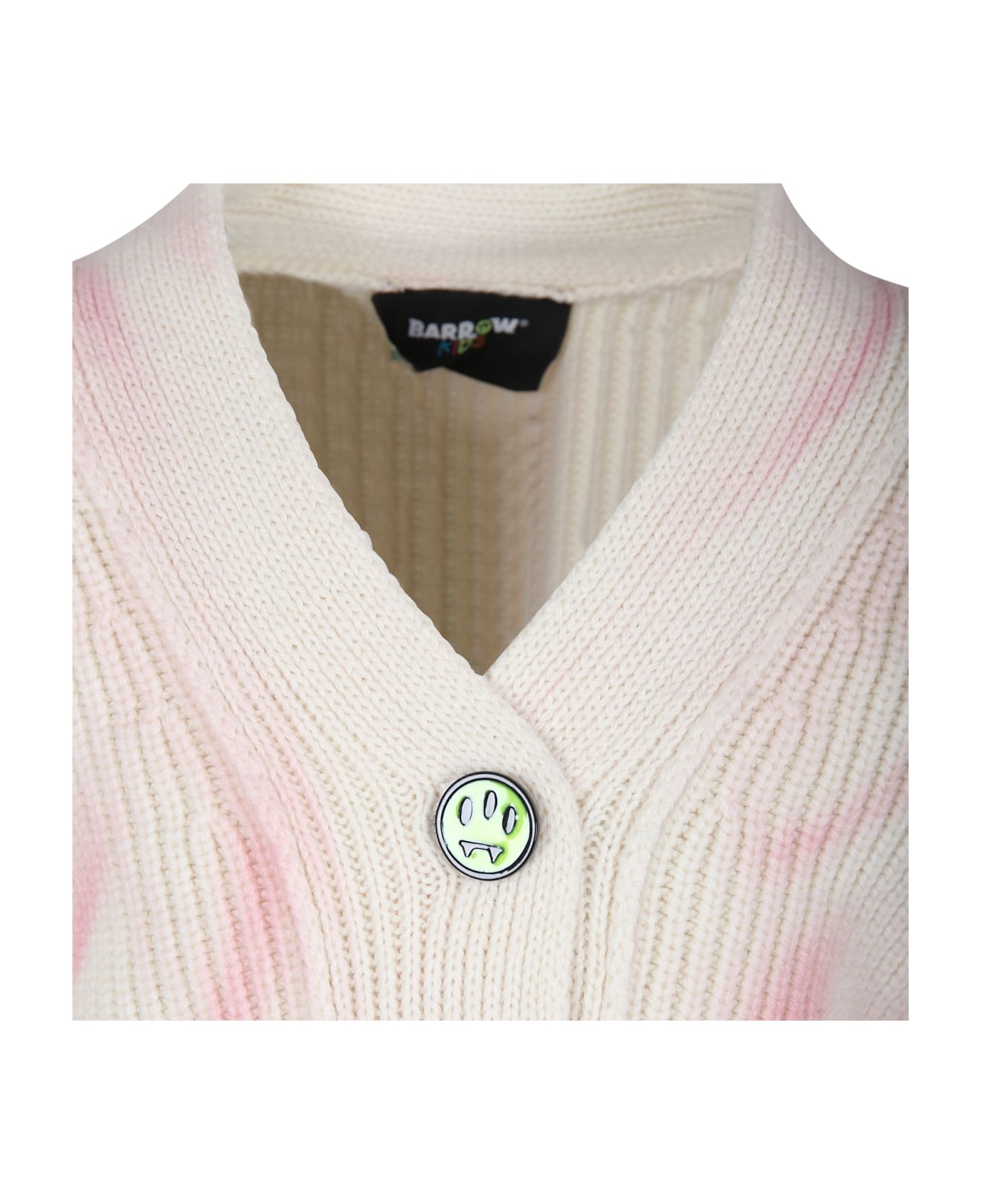 Barrow Ivory Cardigan For Girl With Logo And Smiley - Rosa