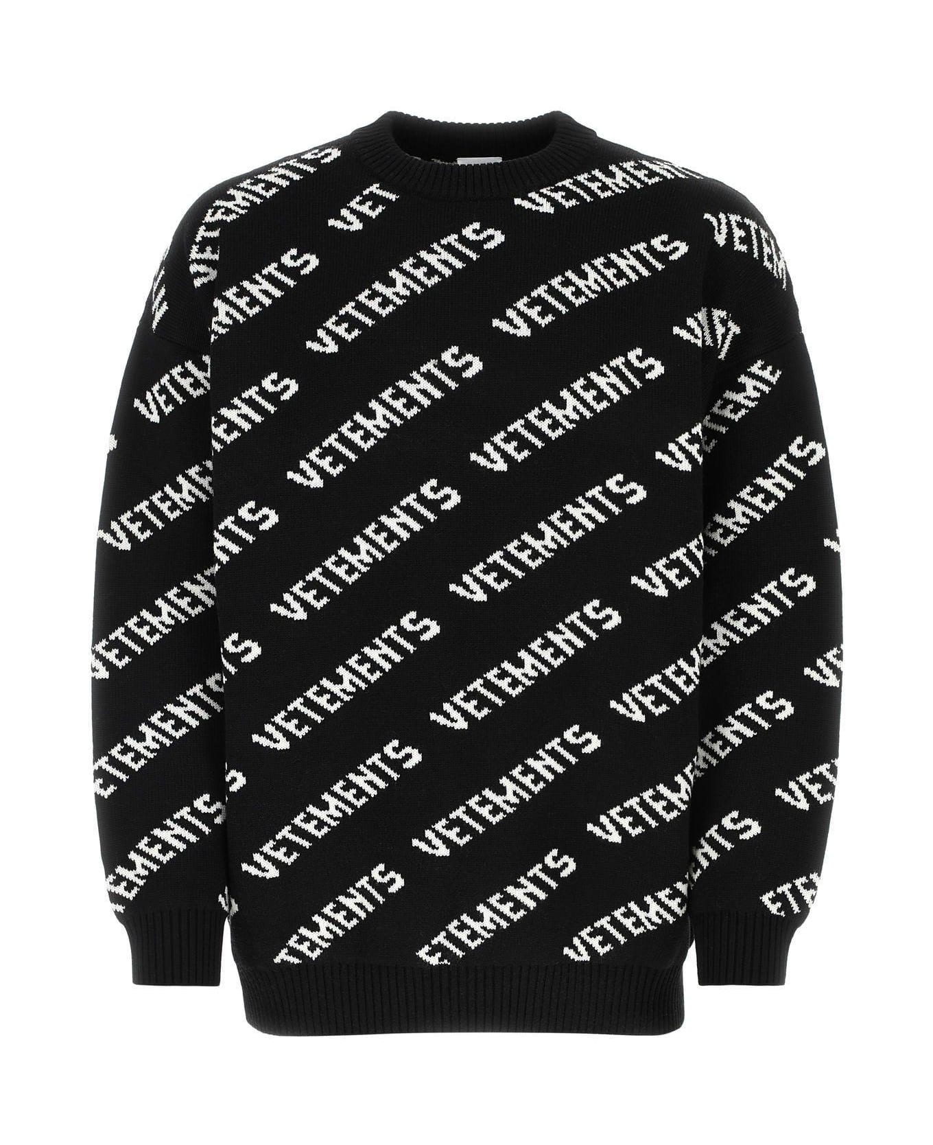 VETEMENTS Embroidered Wool Oversize Sweater - BLACK