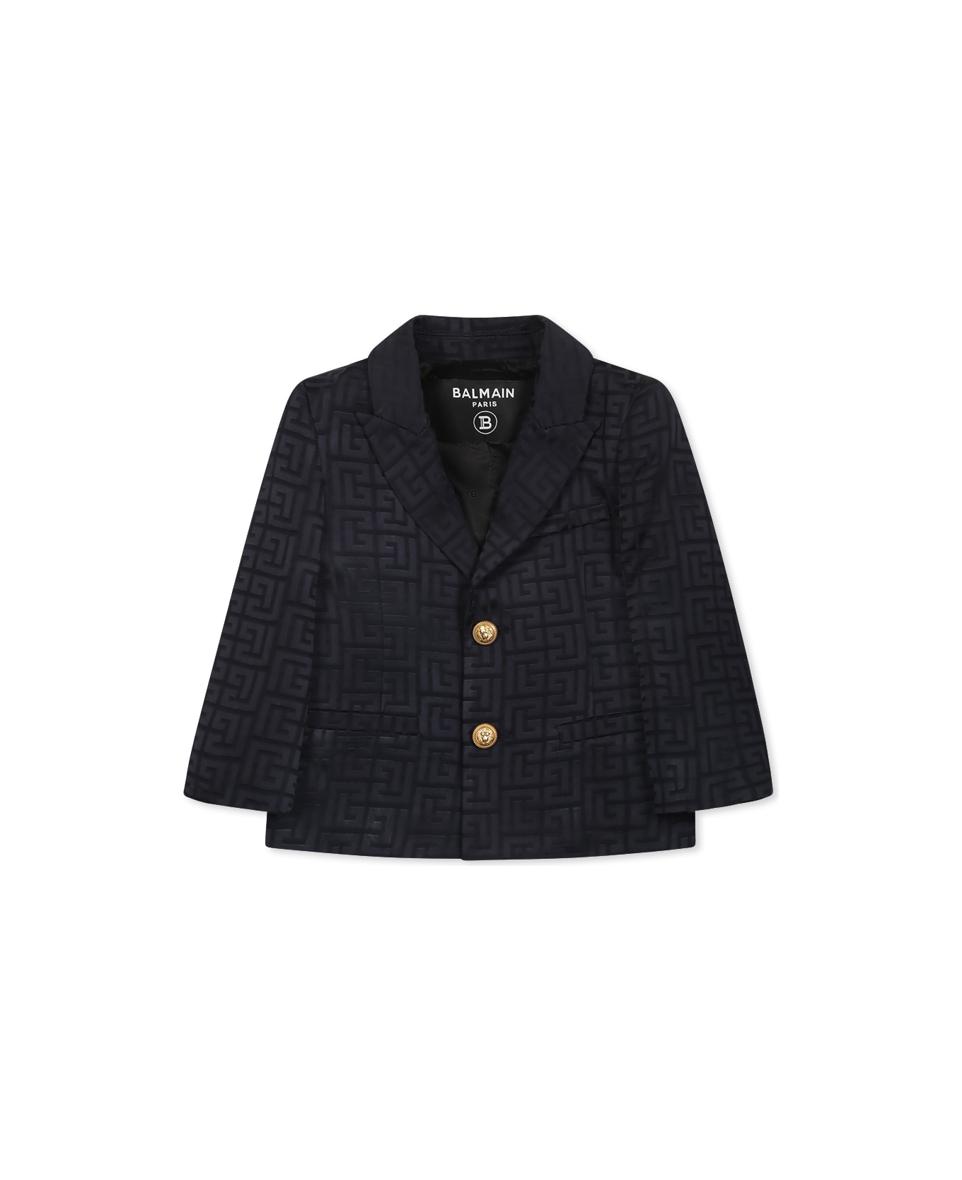 Balmain Blue Jacket For Baby Boy With Iconic Labyrinth - Blue