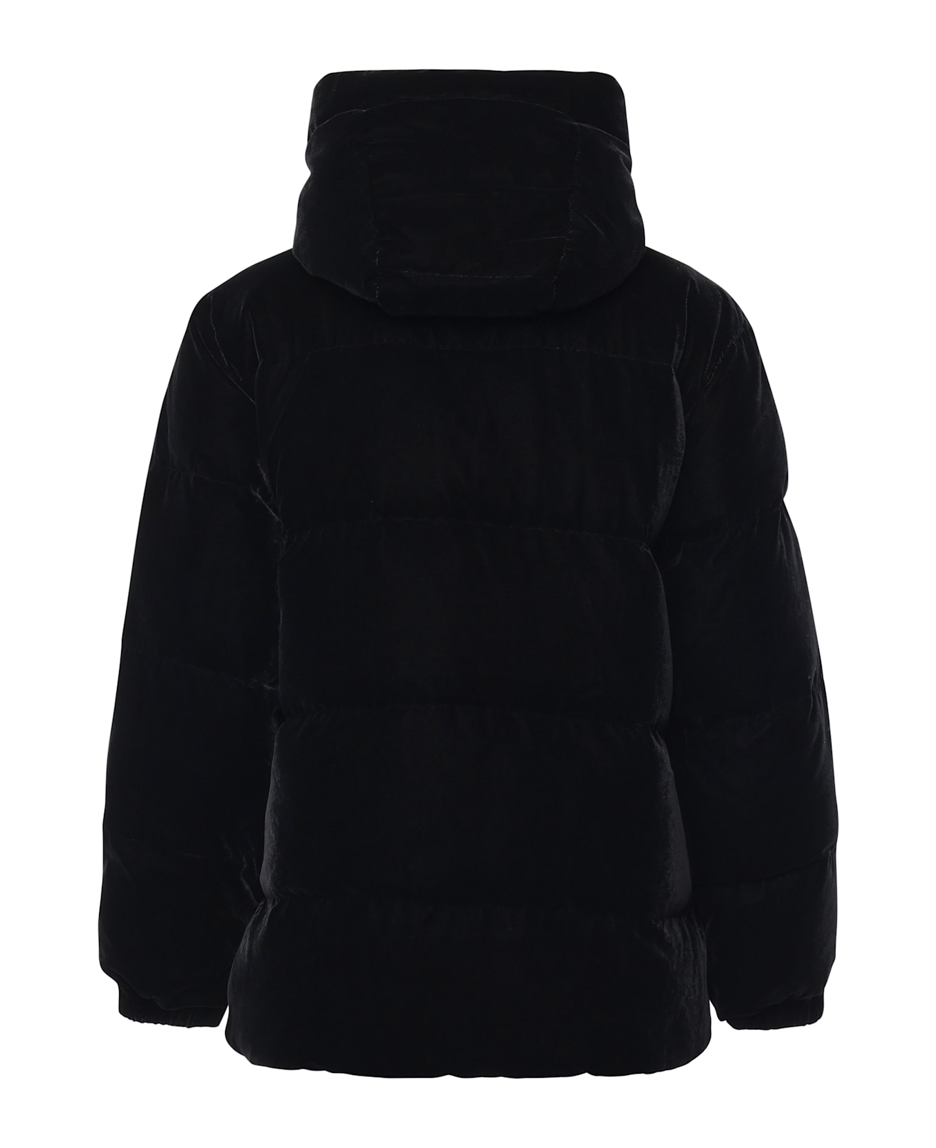 MC2 Saint Barth Giacca Imbottita Con Cappuccio In Velluto - Black