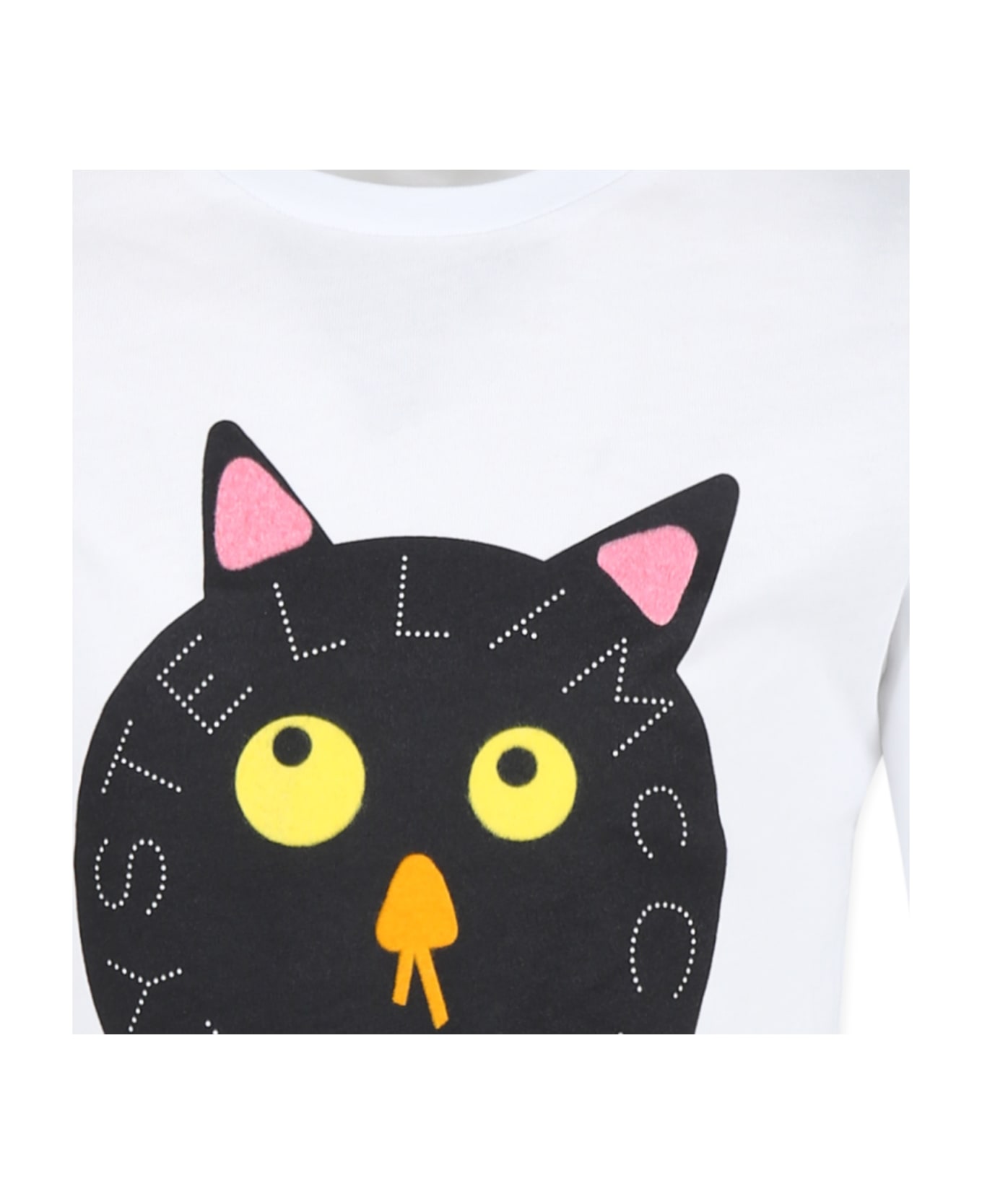Stella McCartney Kids White T-shirt For Girl With Cat Print - White