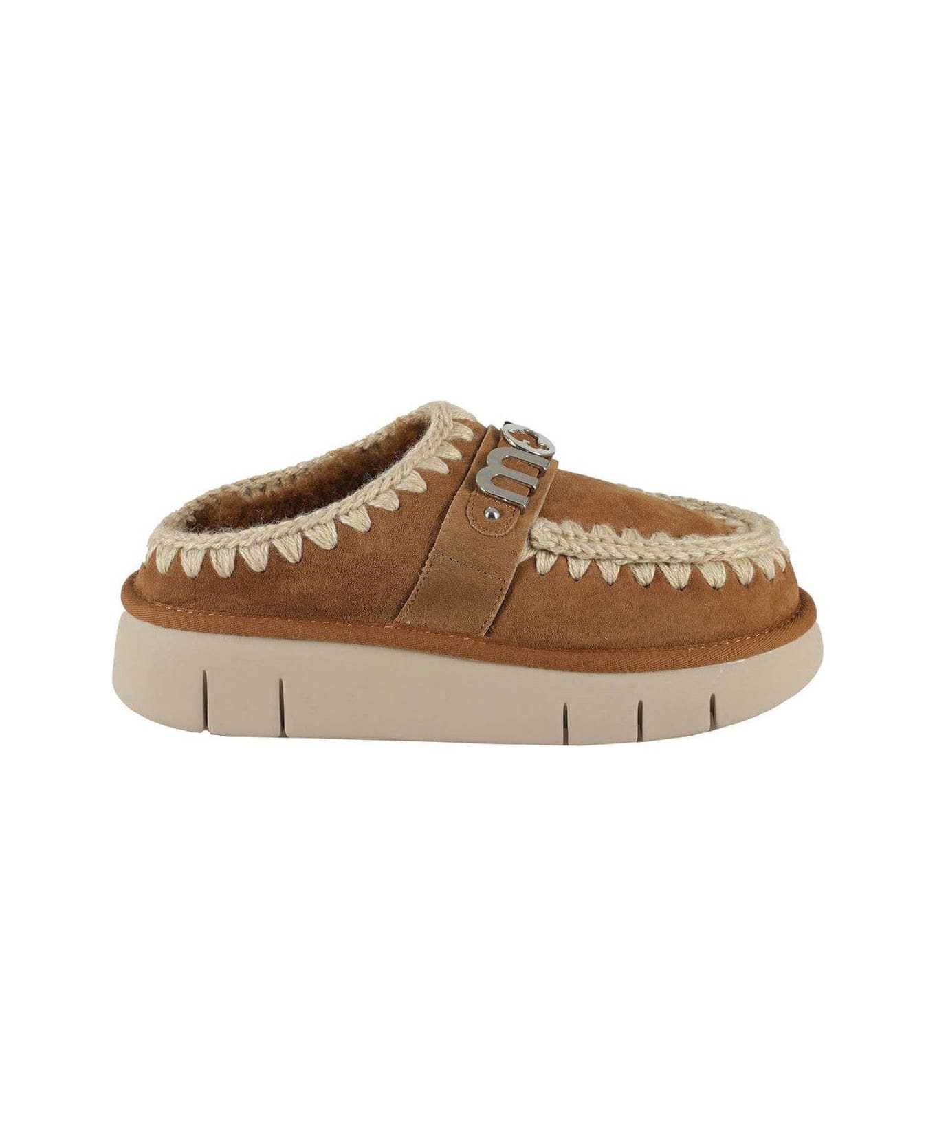 Mou Logo-lettering Round-toe Slippers - Cog Cognac