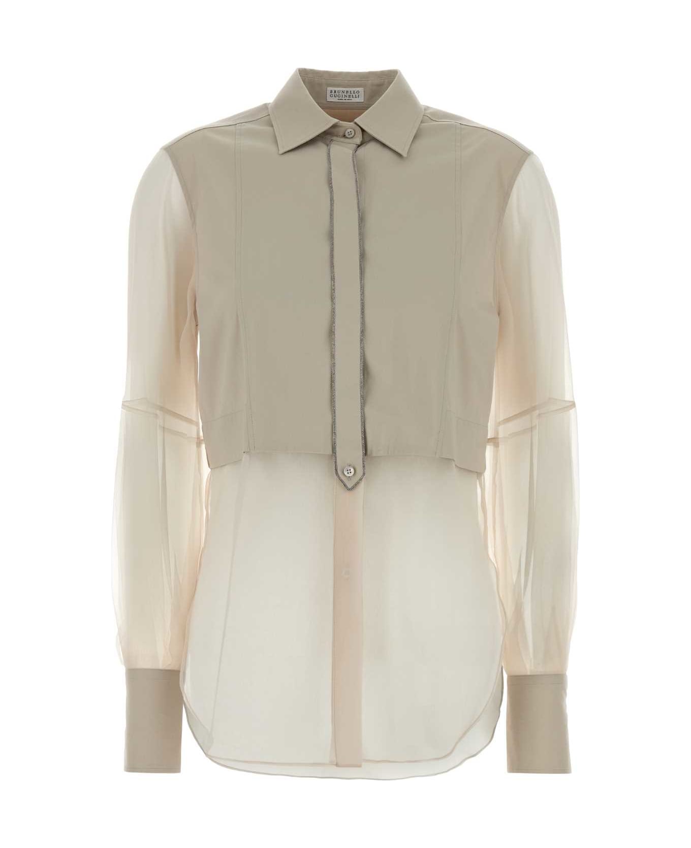 Brunello Cucinelli Sand Cotton Blend And Silk Shirt - C7498