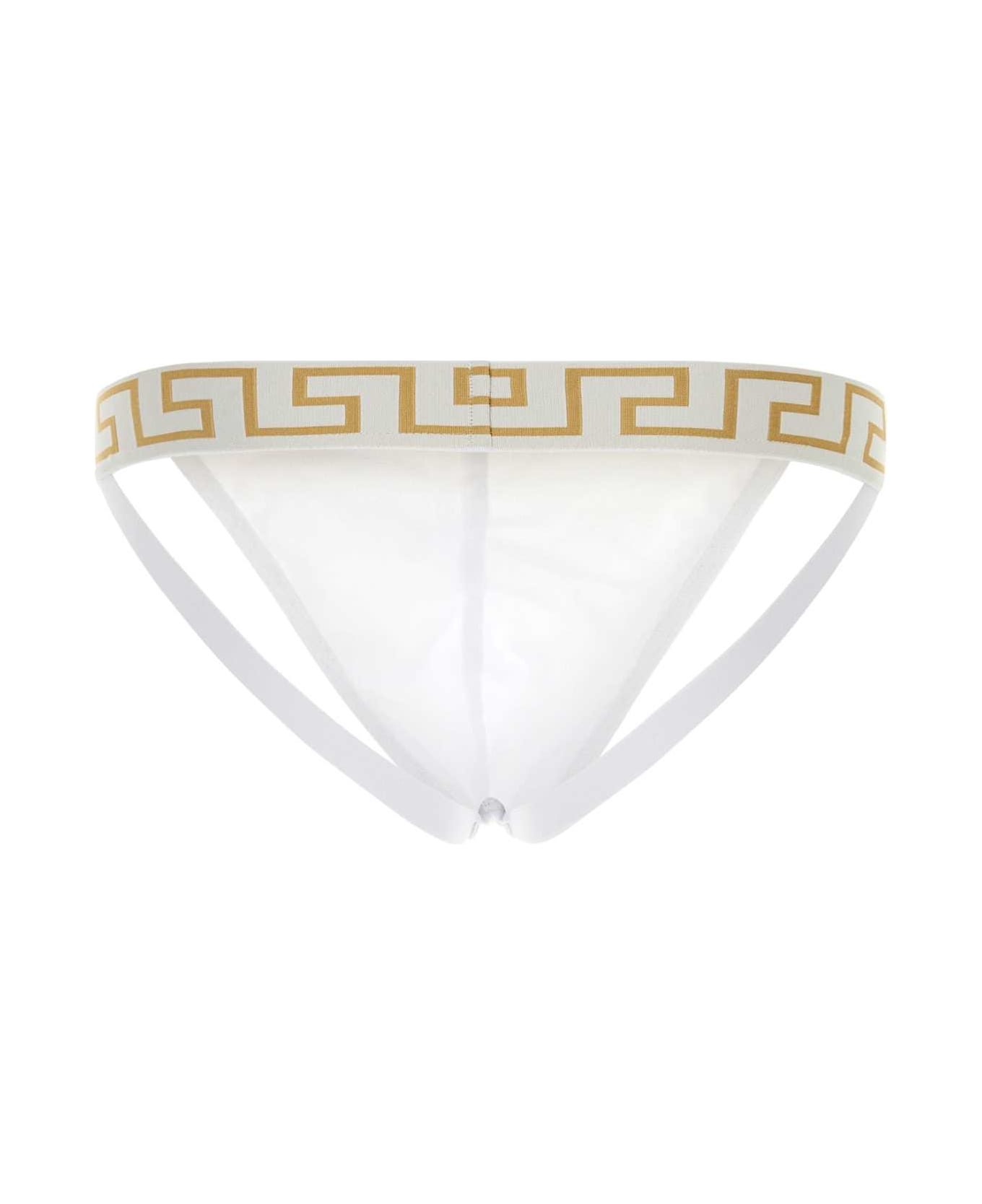 Versace White Stretch Cotton Brief - WHITEGREEKGOLD