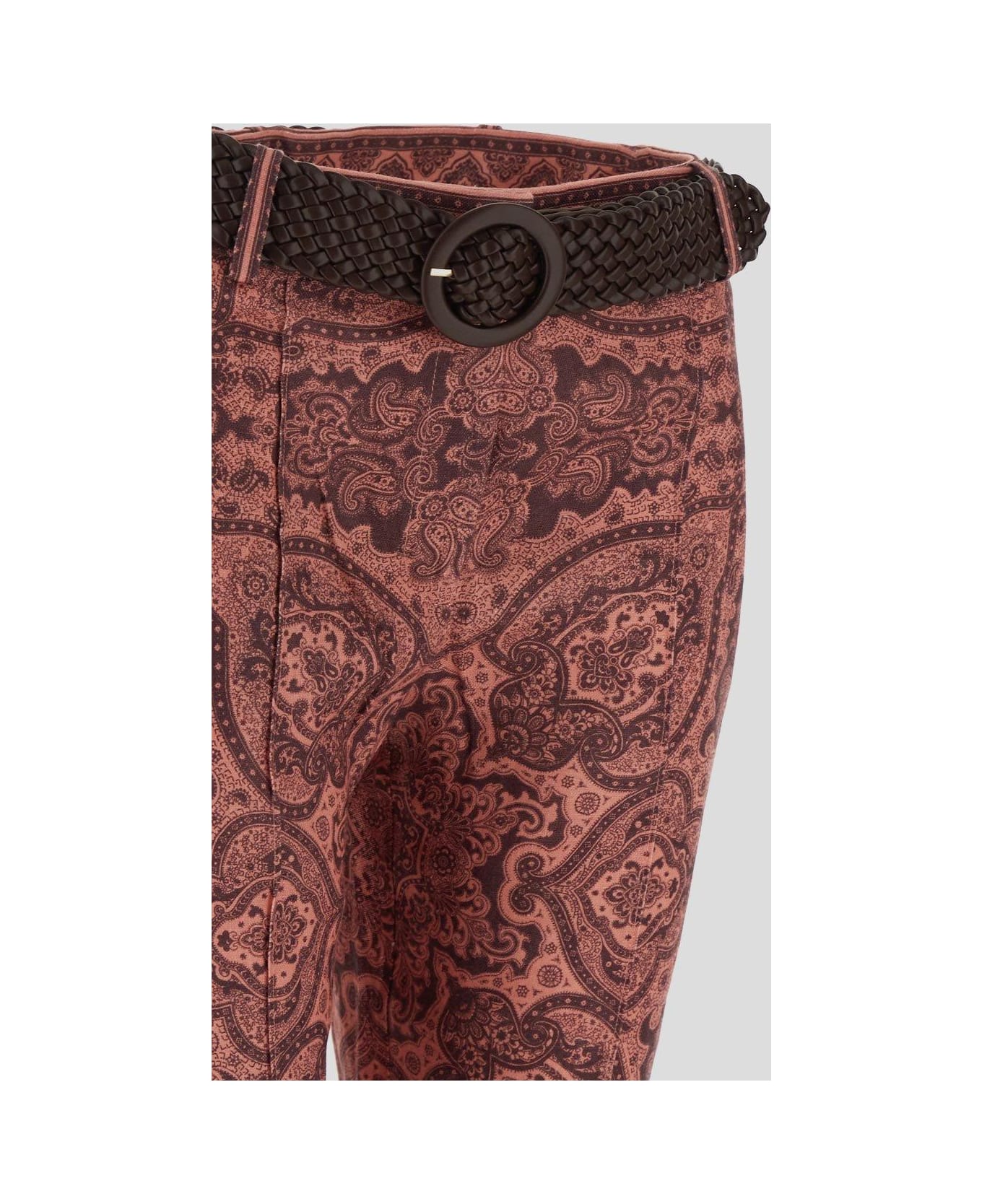 Zimmermann Belted Waist Ottie Paisley Printed Trousers - PINK/BROWN