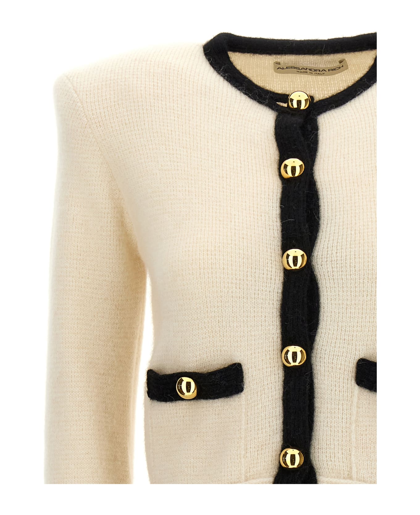 Alessandra Rich Alpaca Cropped Cardigan - White/Black