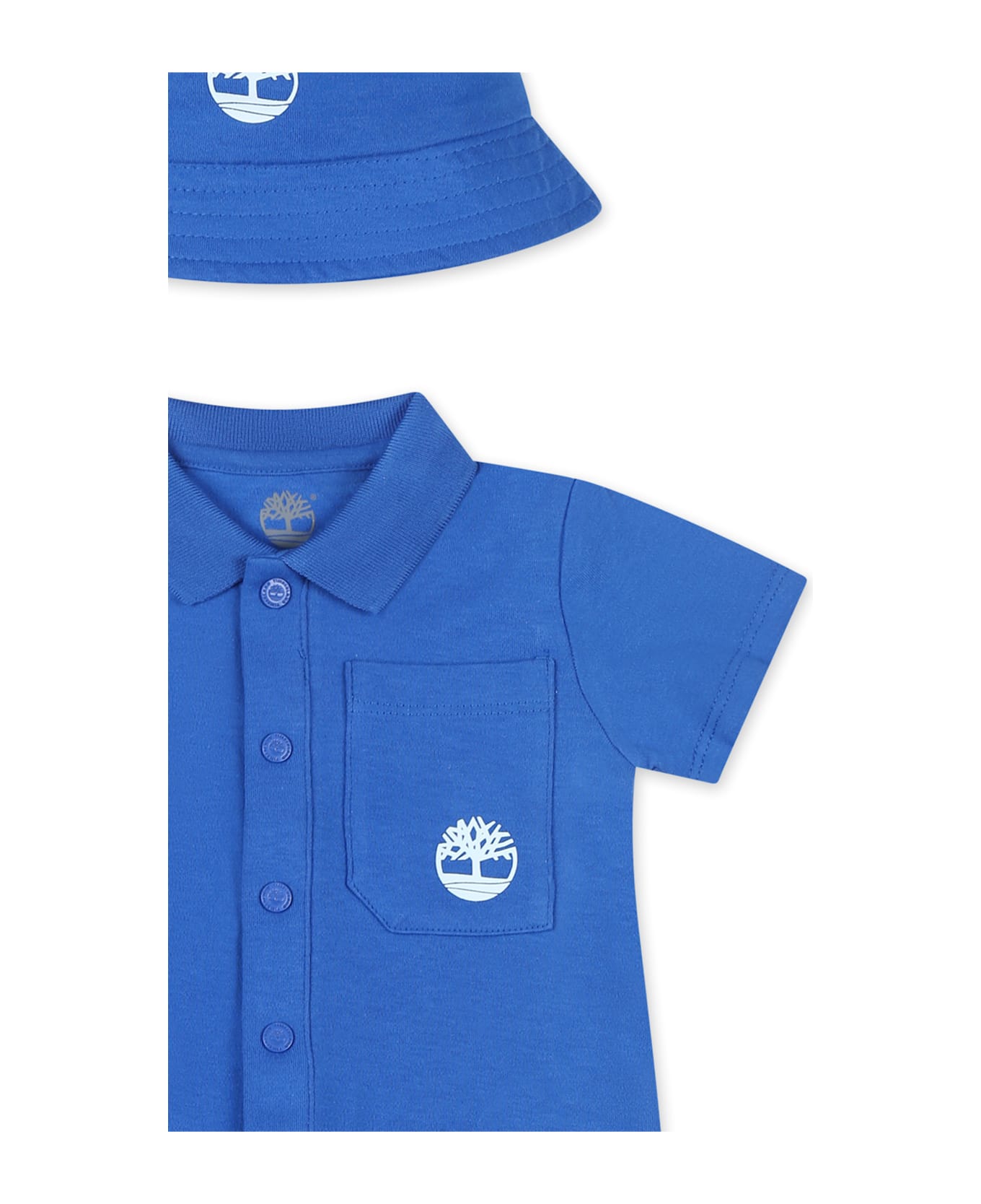 Timberland Light Blue Romper Set For Baby Boy With Tree - Light Blue