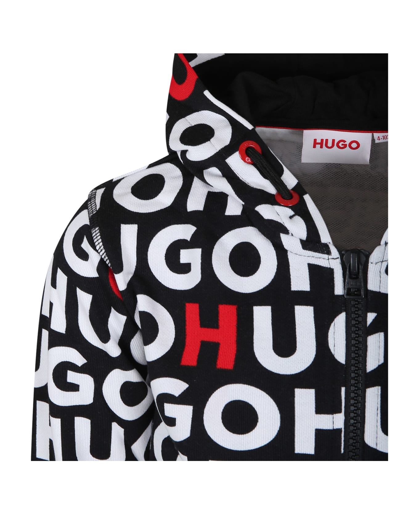 Hugo Boss Black Hooded Sweatshirt For Boy With All-over Logo - Black