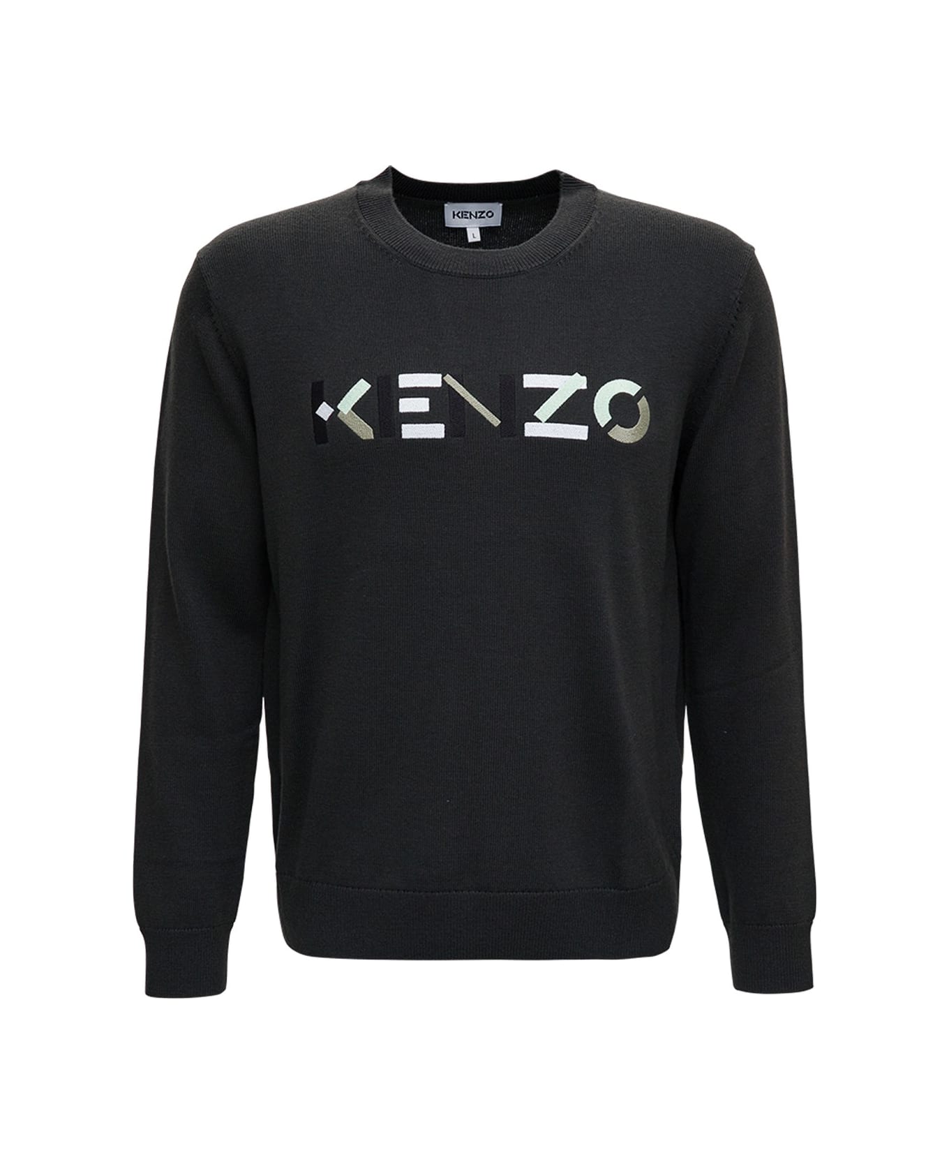 Kenzo Grey Wool Sweater With Logo - Grey