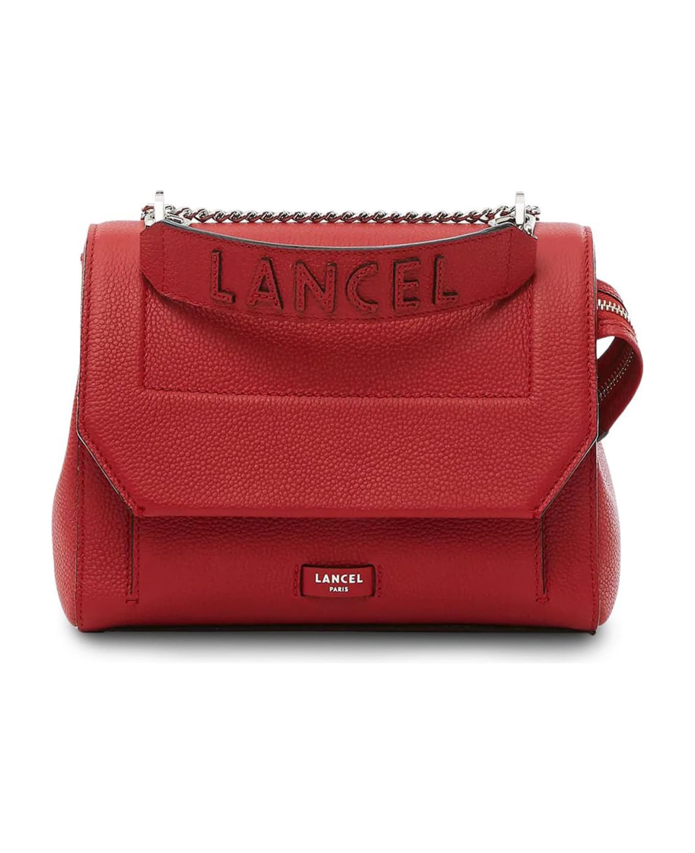 Lancel Red Grained Leather Shoulder Bag - Red