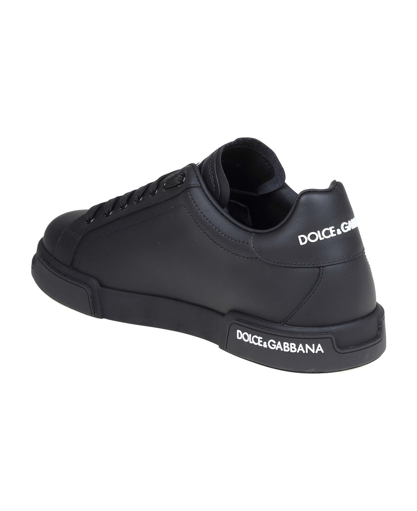 Dolce & Gabbana Portofino Sneakers In Black Nappa - Black