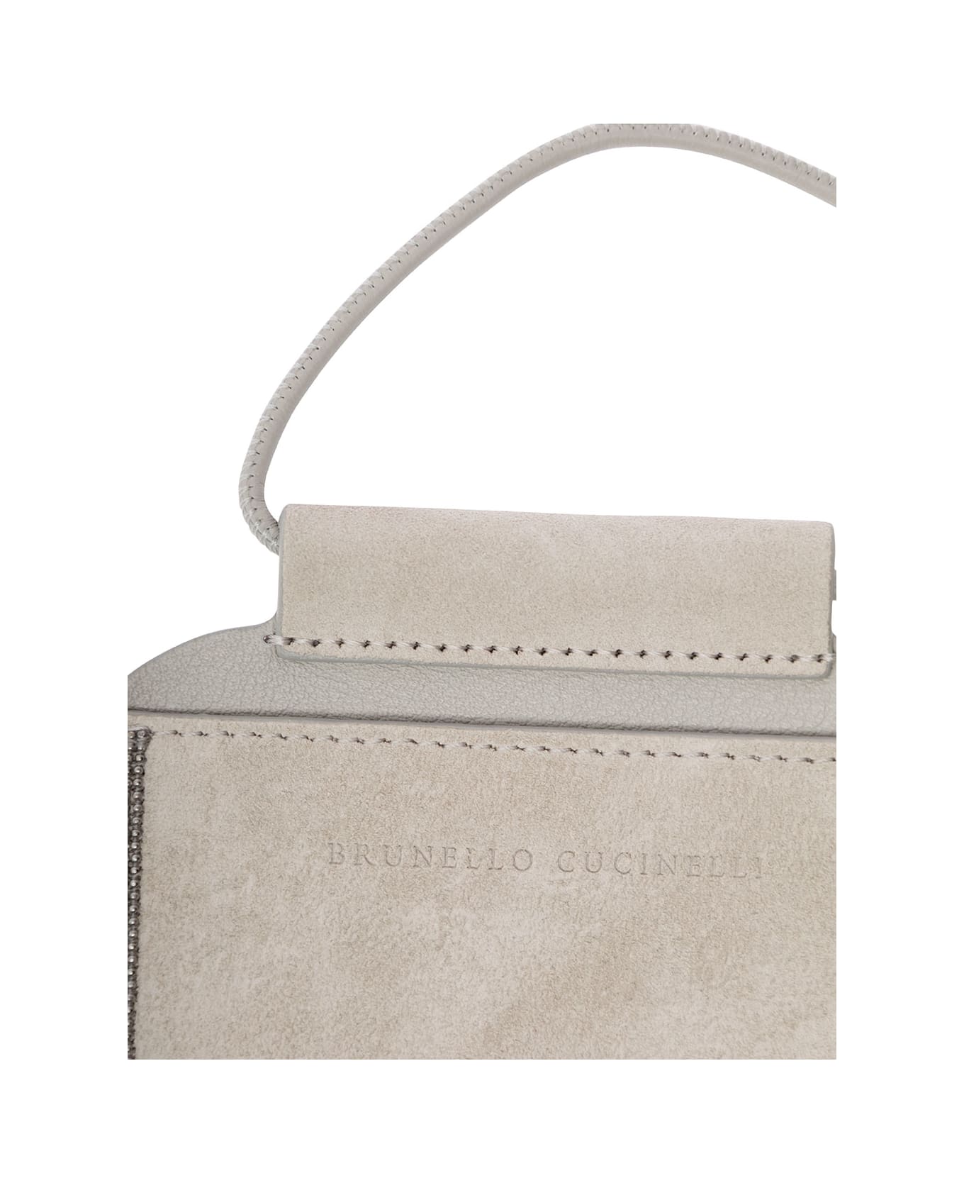 Brunello Cucinelli White Phone-holder With Shiny Trim And Logo In Suede Woman - White