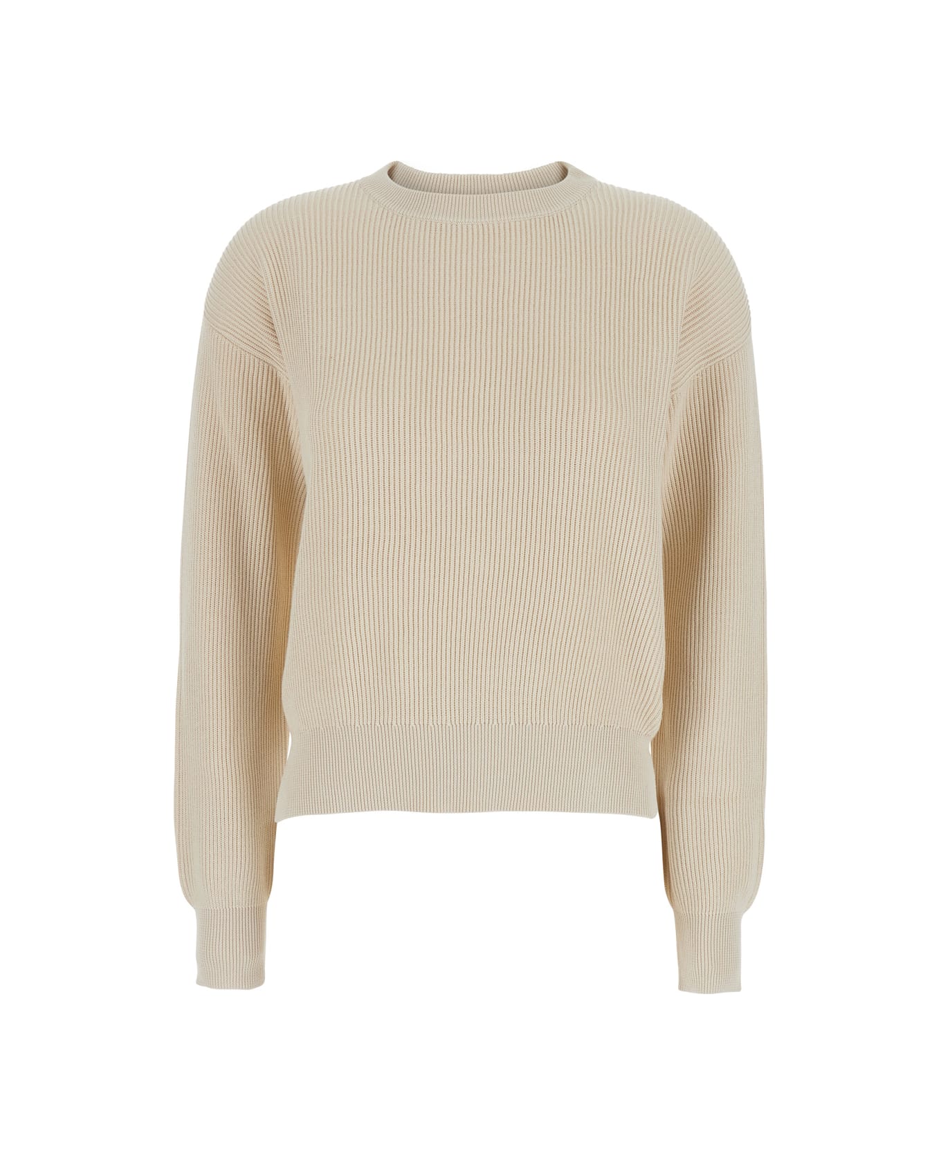Brunello Cucinelli Beige Crewneck Sweater With Dropped Shoulders In Cotton Woman - Beige