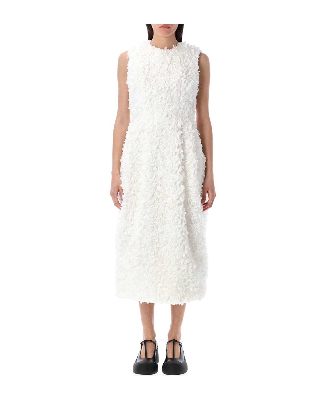 Comme des Garçons Floral-appliqué Midi Dress - WHITE