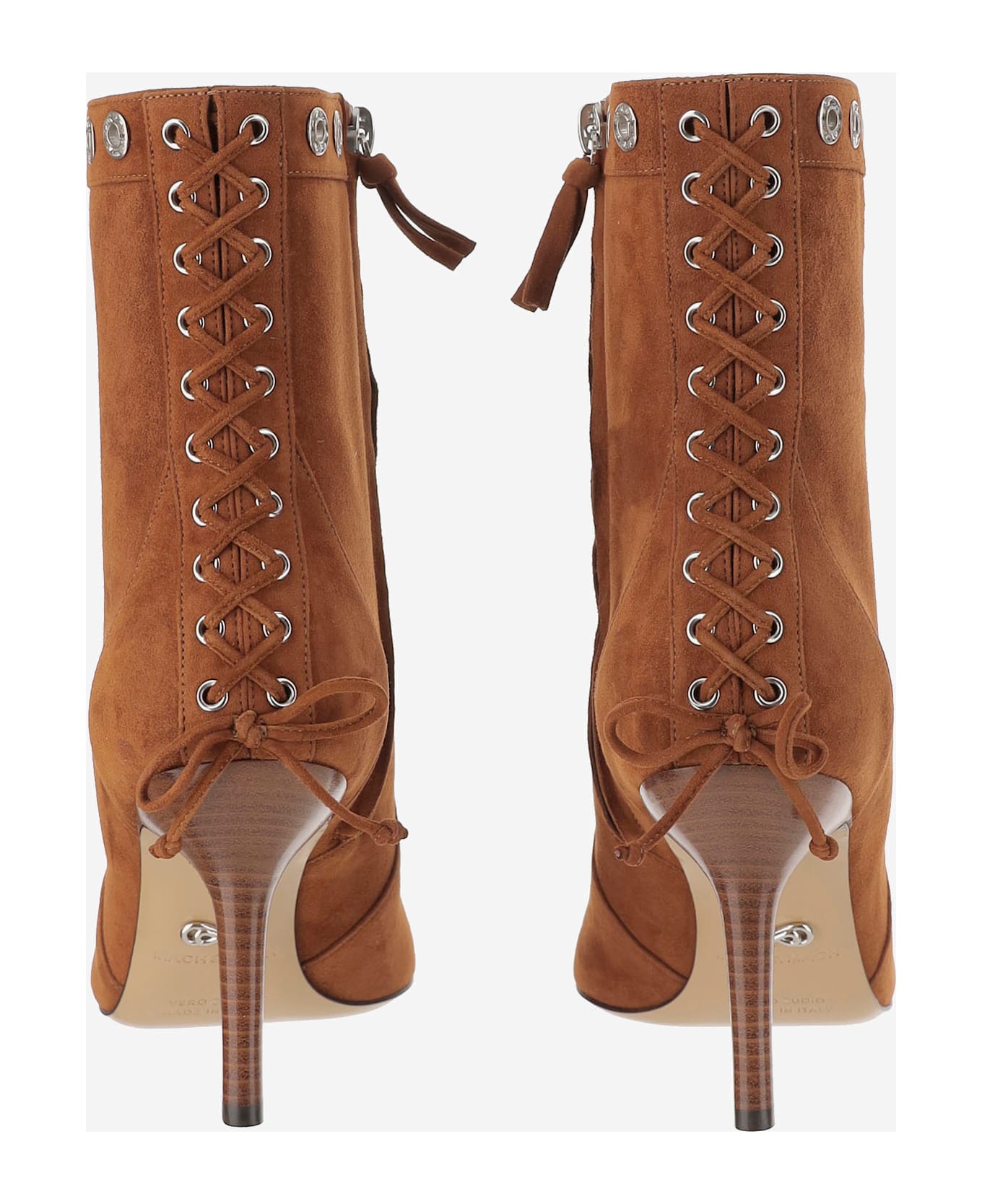 Mach & Mach Leather Boot With Decorations - Brown