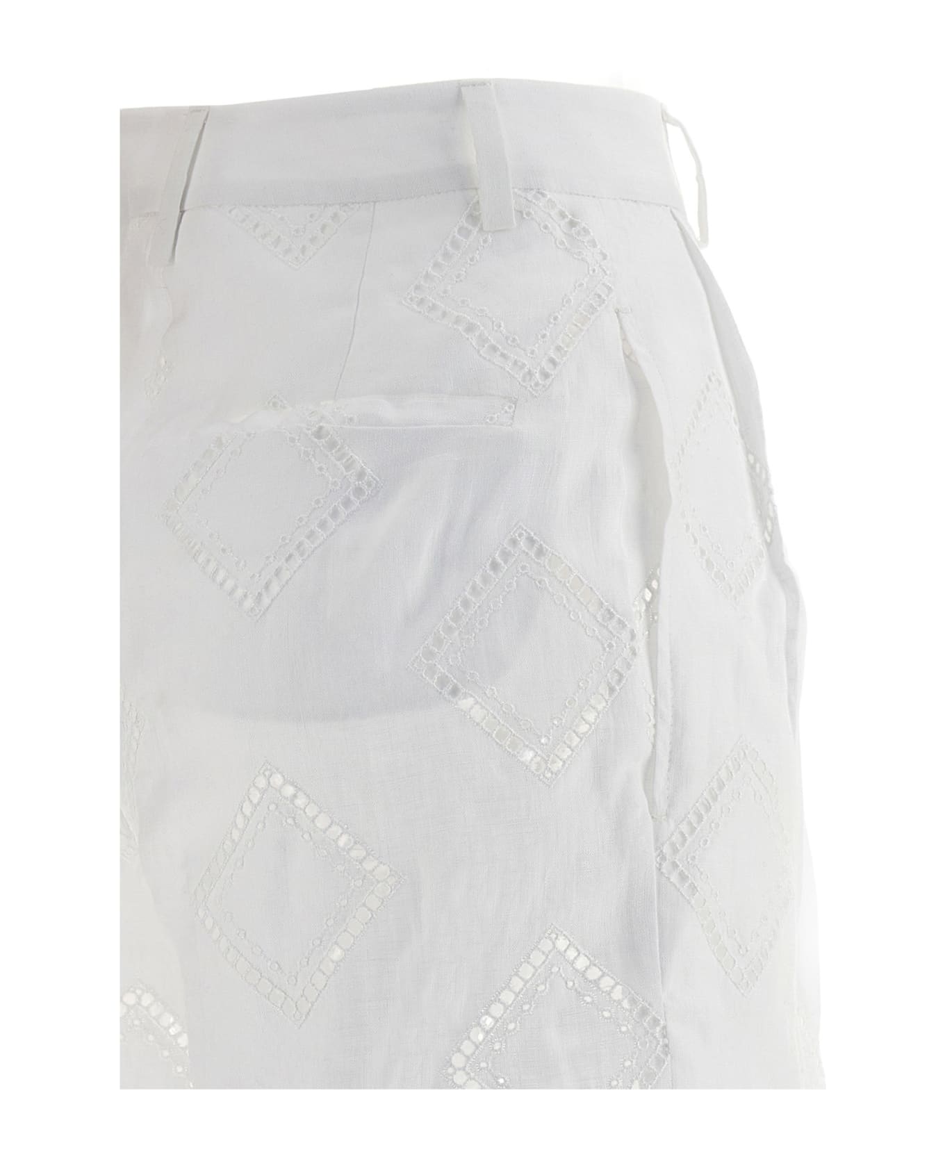 Kiton Embroidered Linen Bermuda Shorts - White