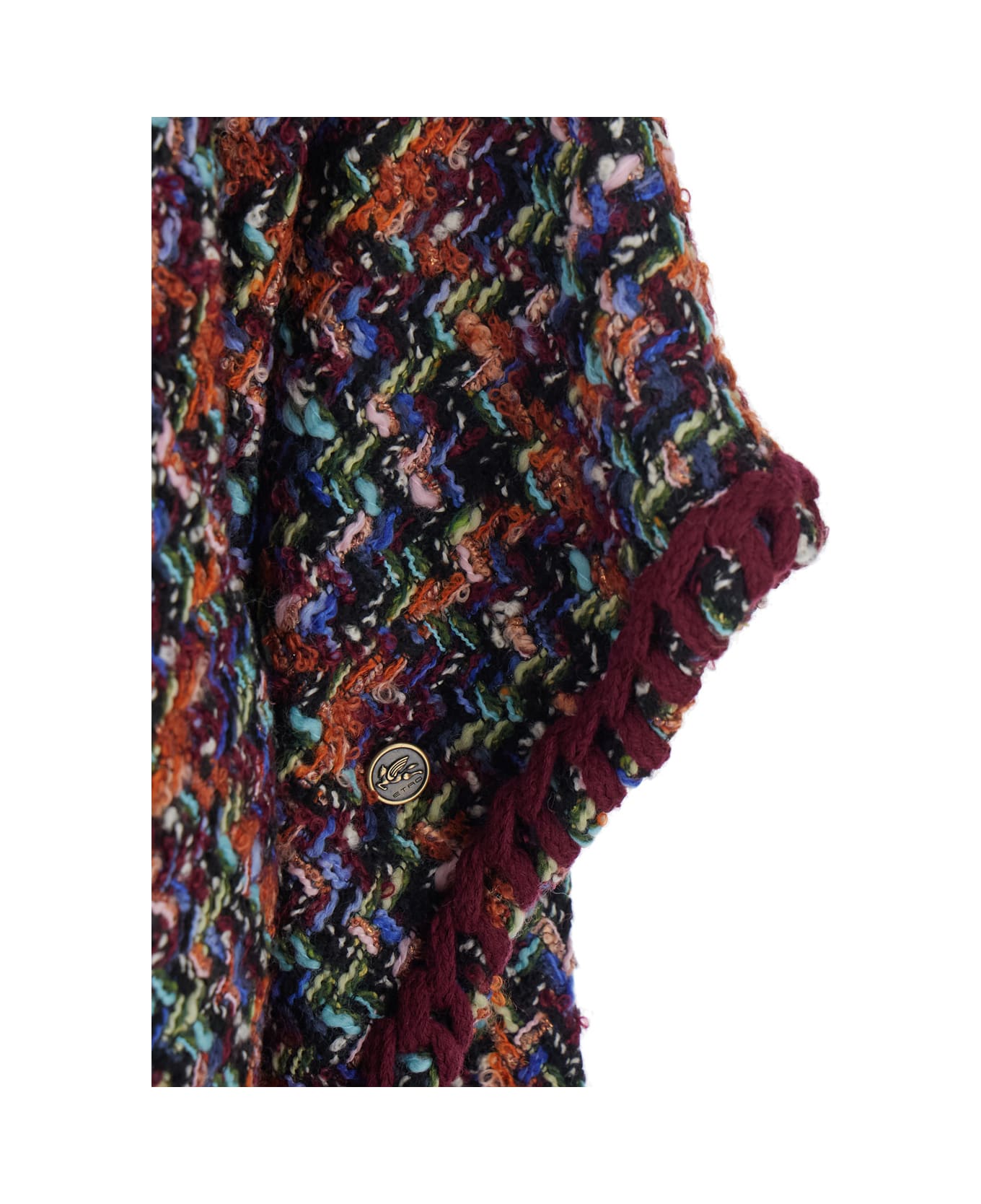 Etro Multicolor Crewneck Cape With Woven Trims In Wool Blend Woman - Multicolor