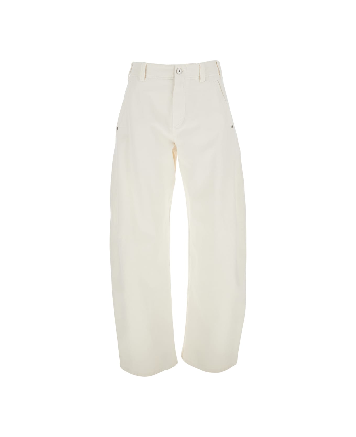 Brunello Cucinelli White Five Pocket Jeans With Logo Patch On The Back In Cotton Woman - Panna