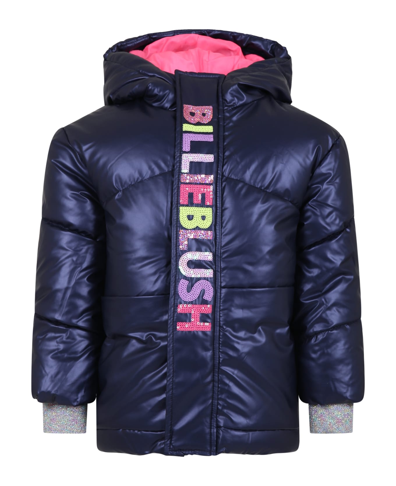 Billieblush Blue Padded Coat With Sequined Logo For Girl - Blue