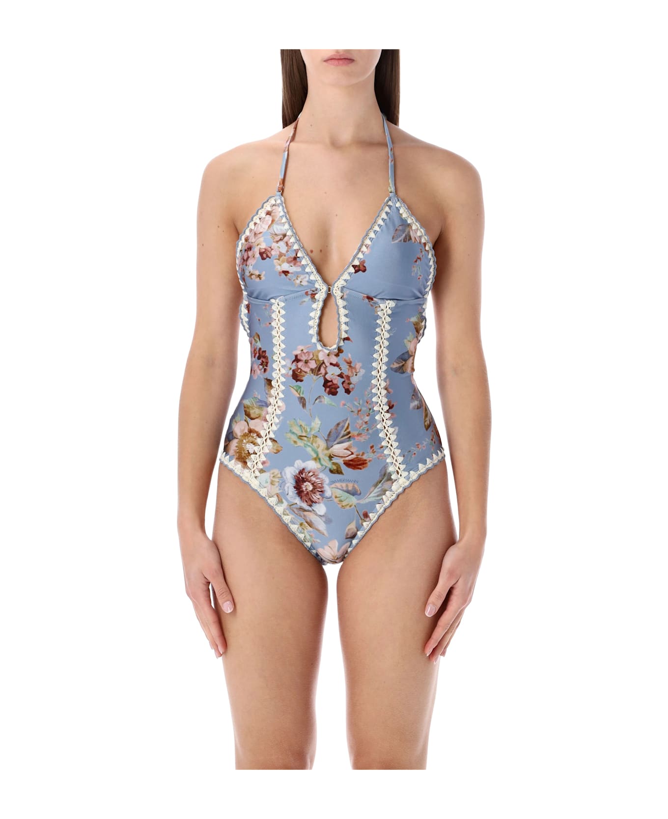 Zimmermann Chambray Crochet One-piece Swimsuit - CHAMBRAY BLUE FLORAL