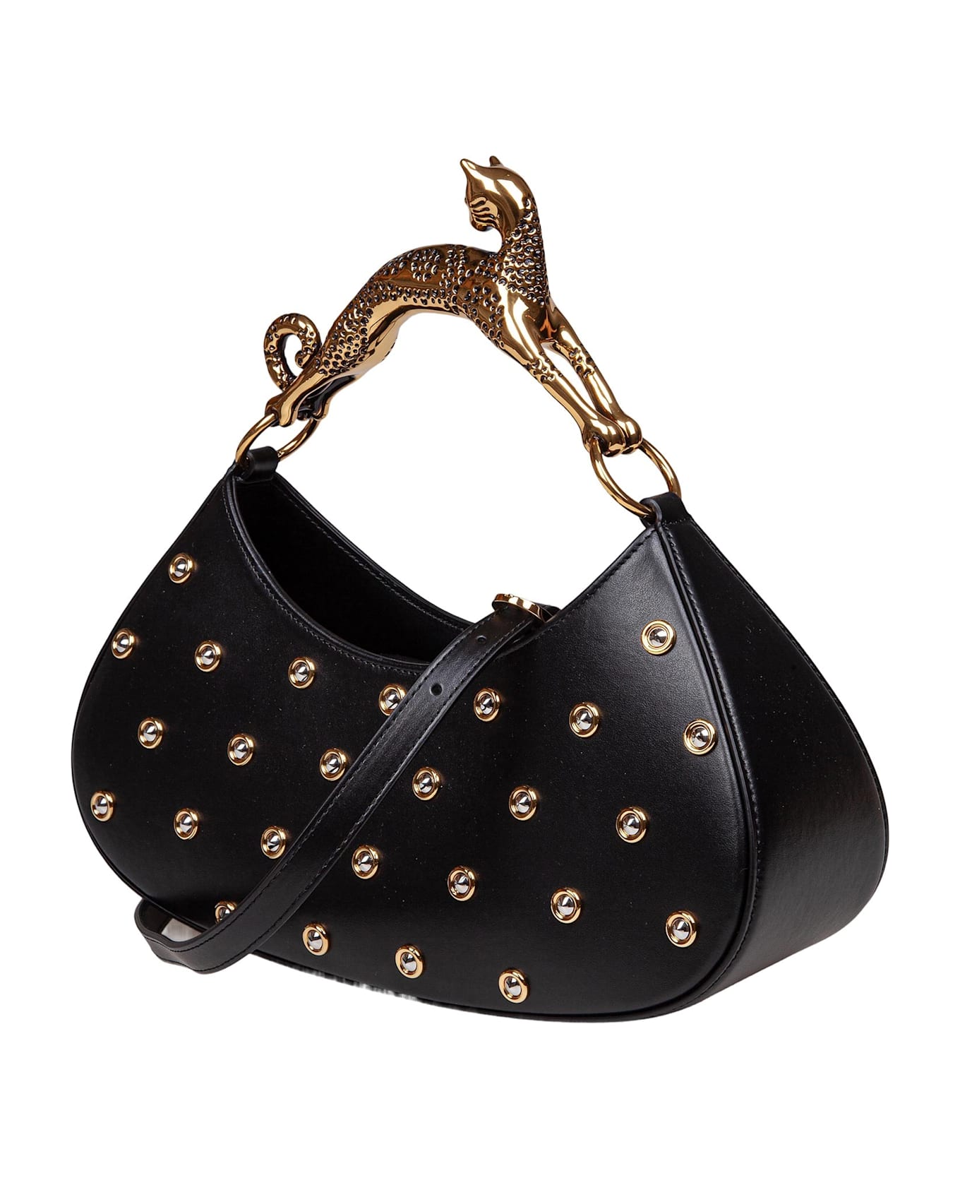 Lanvin Large Hobo Cat Bag In Black Leather With Applied Studs - Black