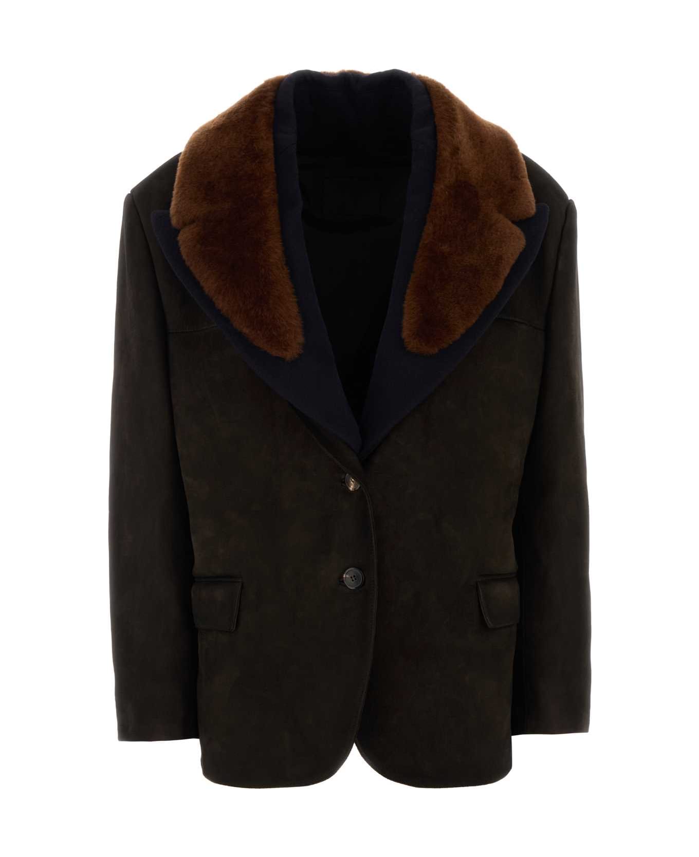 Prada Dark Brown Suede Blazer - EBANO