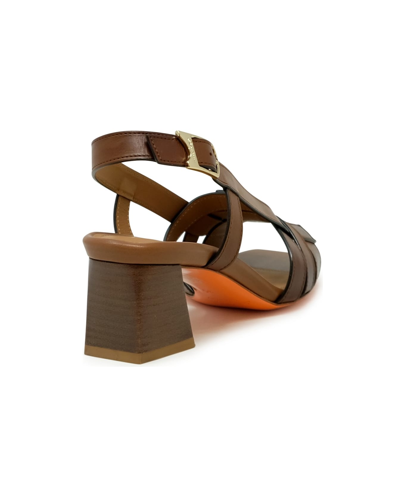 Santoni Brown Leather Slingback Sandal - BROWN