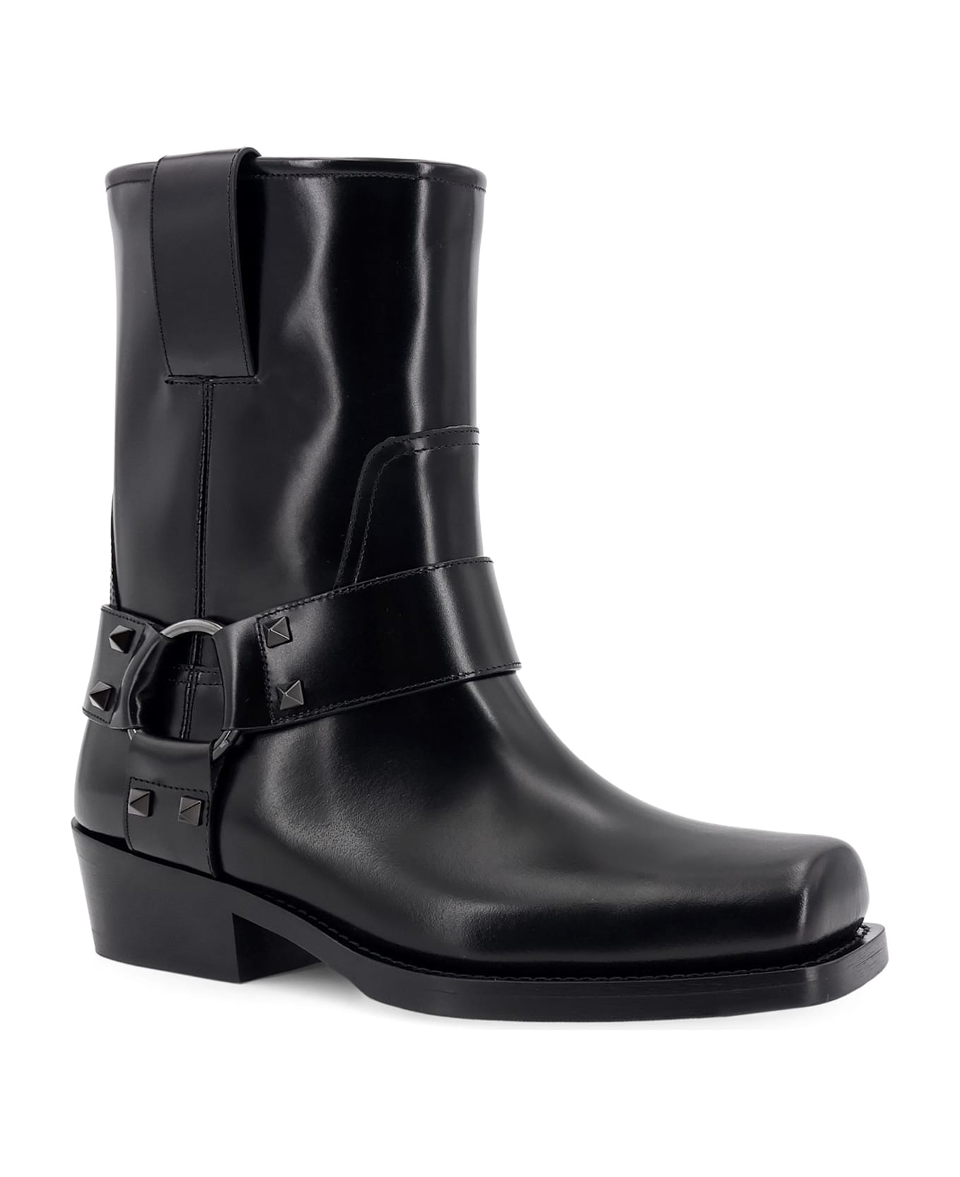 Valentino Garavani Biker Leather Boots With Iconic Studs - Black