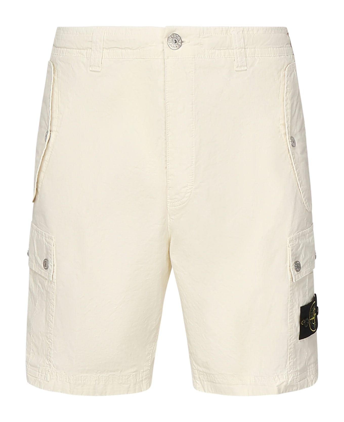 Stone Island Cargo Bermuda With Logo Patch - White