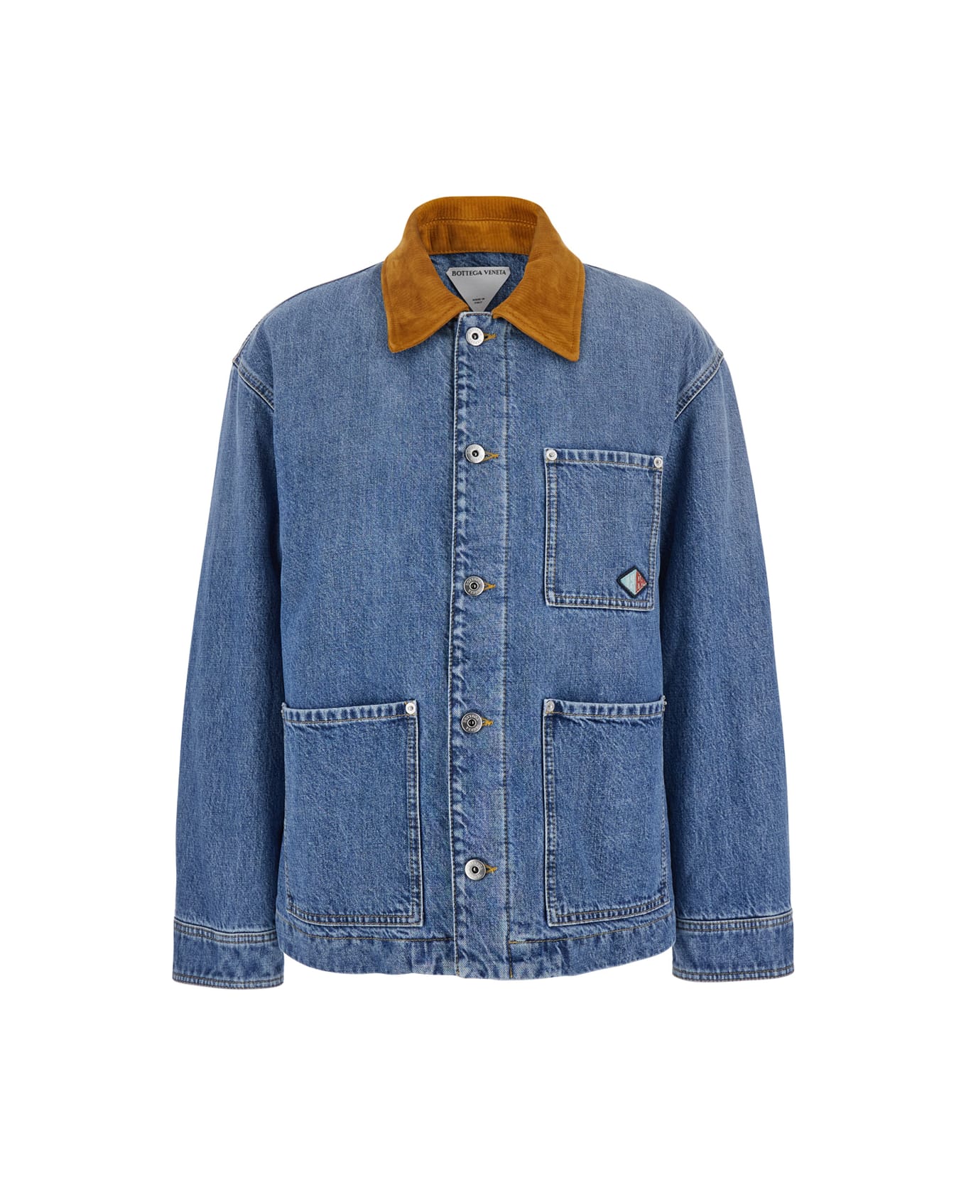 Bottega Veneta Blue Jacket With Suede Collar And Logo Patch In Denim Woman - Blu