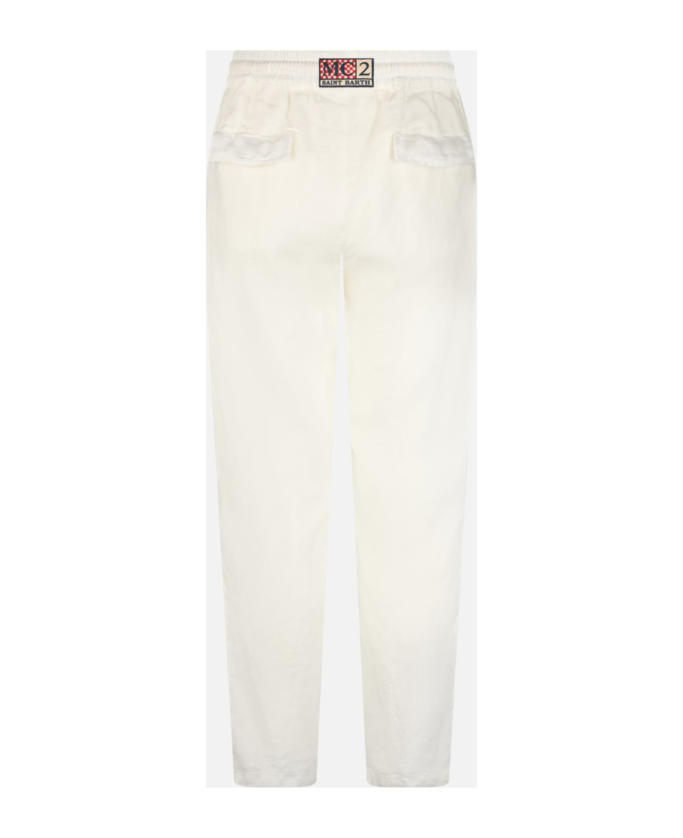 MC2 Saint Barth Man White Linen Calais Pants With Drawstring - WHITE