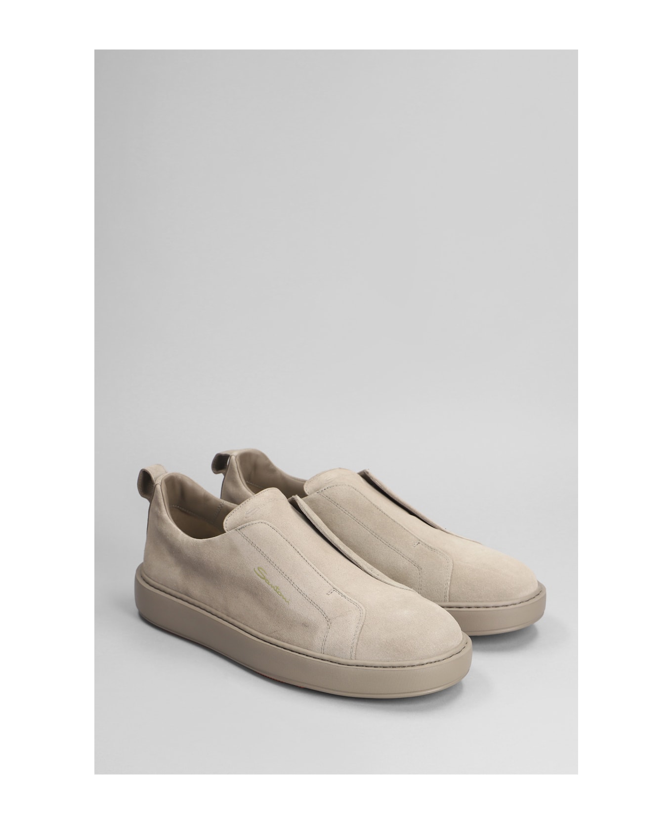 Santoni Victory Sneakers In Taupe Suede - taupe