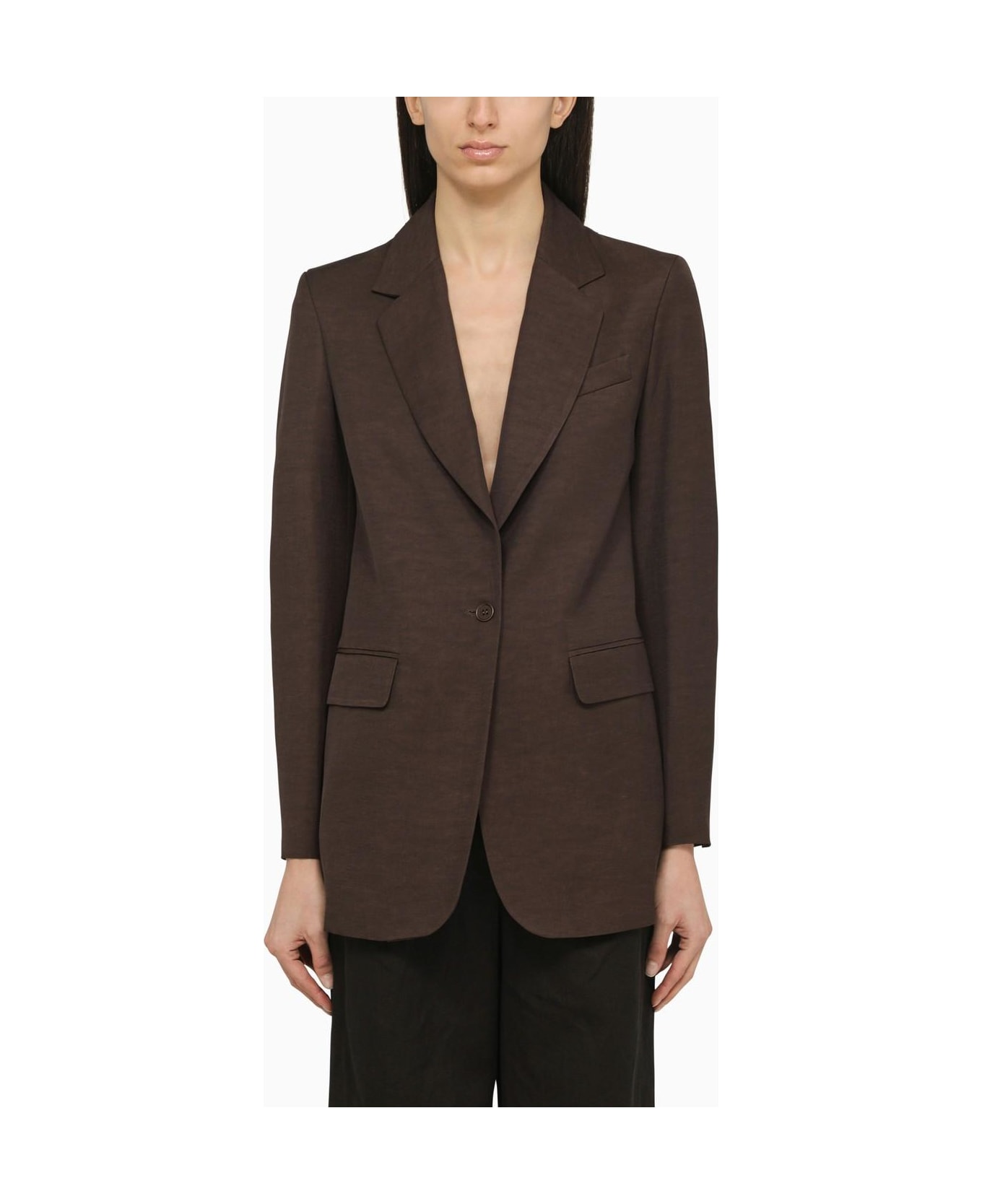 Parosh Brown Single-breasted Linen Jacket - Dark Brown