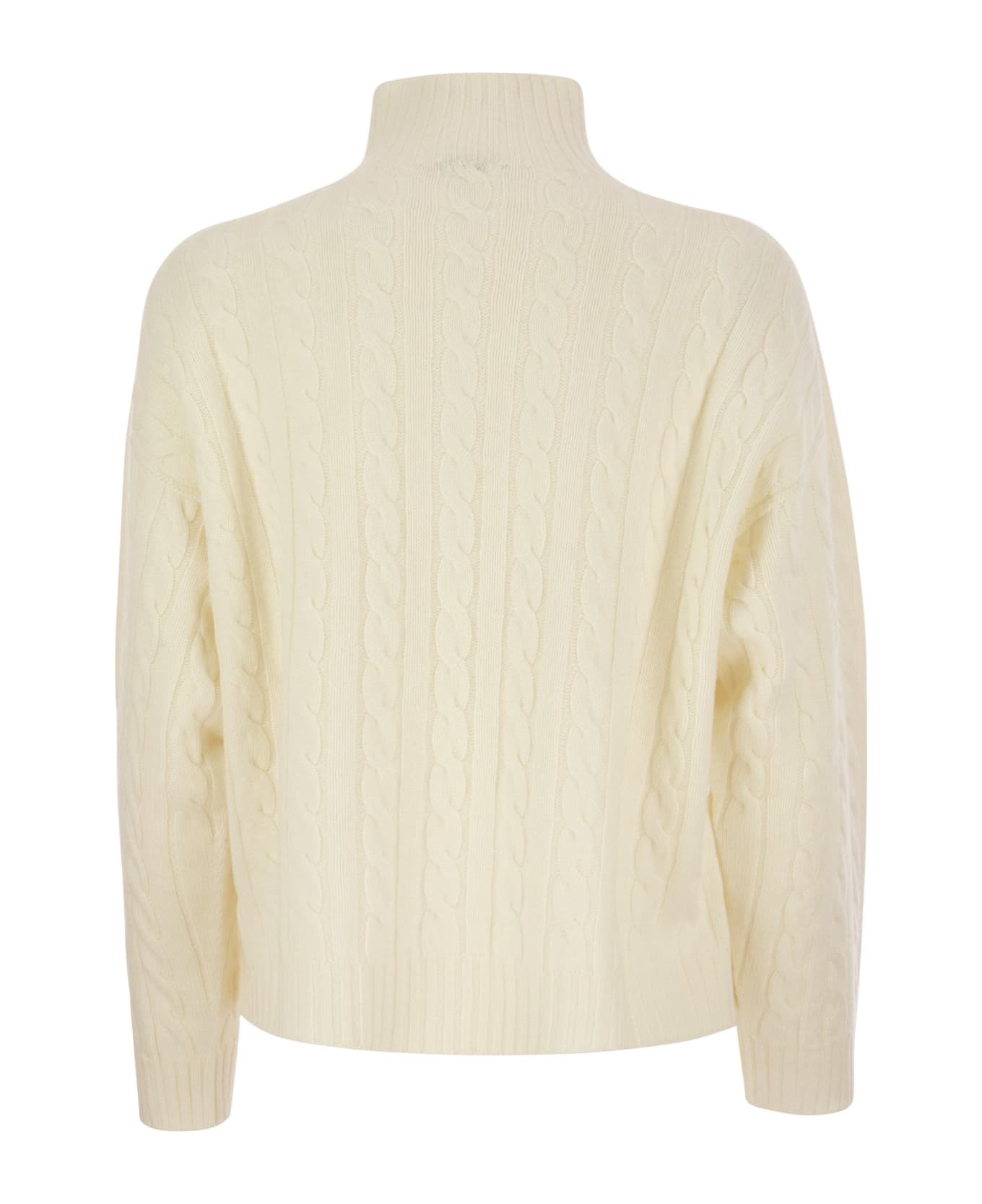 Peserico Plaited Jumper In Wool-silk And Cashmere Blend - Cream