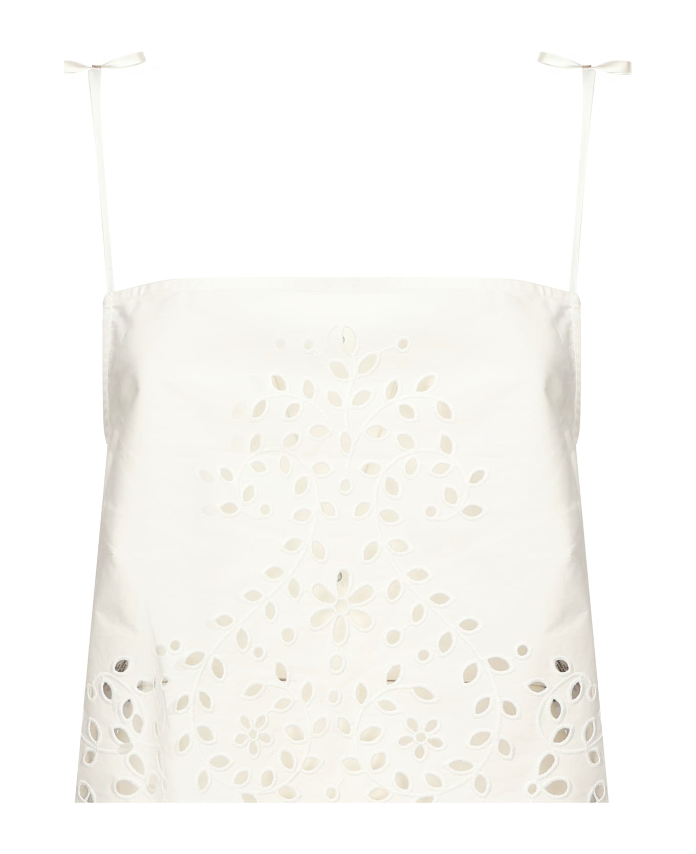 self-portrait Cotton Embroidered Top - White