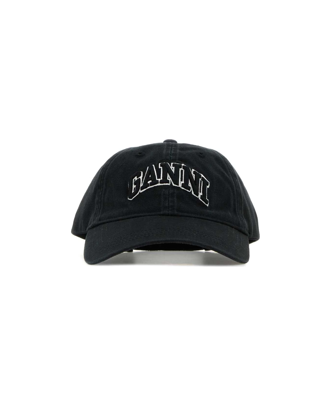Ganni Slate Cotton Baseball Cap - BLACK