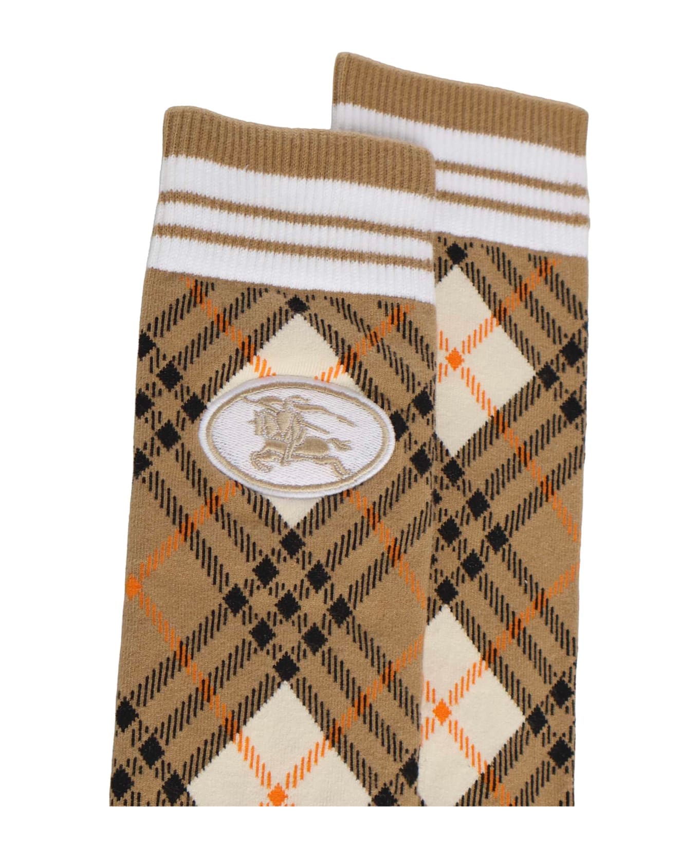 Burberry Check Cotton Blend Socks - Biscuit