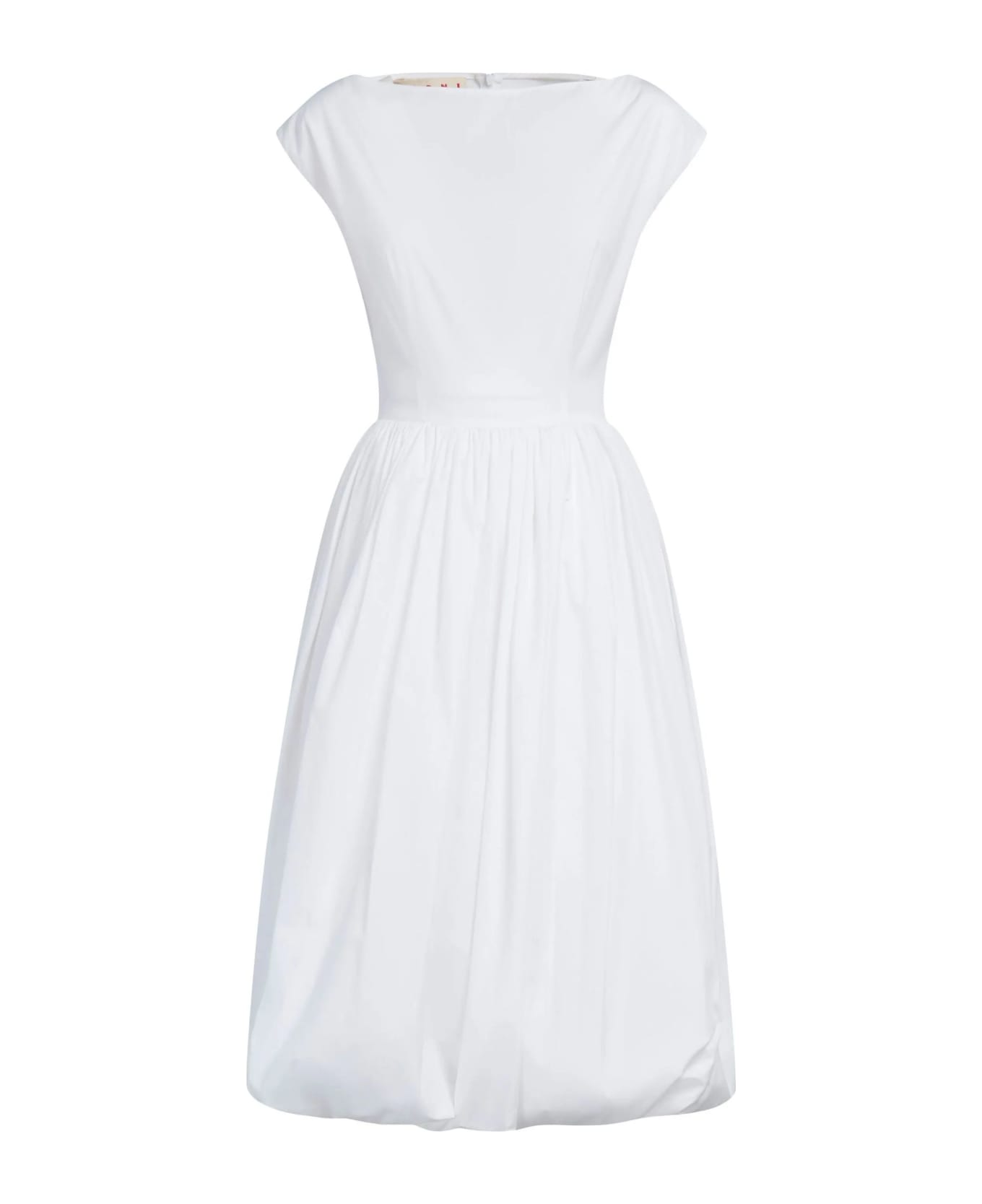 Marni White Cotton Midi Dress - White ワンピース＆ドレス