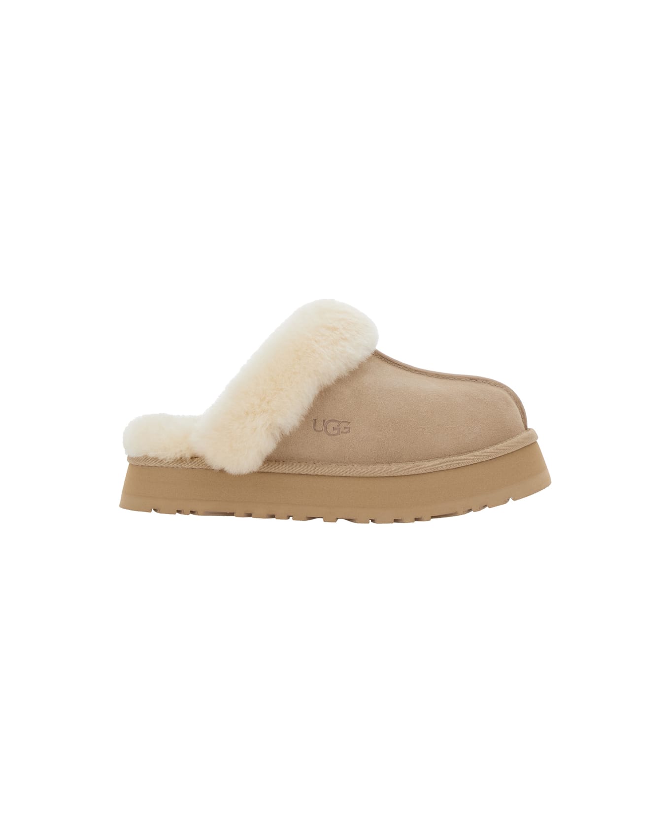 UGG 'disquette' Beige Mule With Fur And Logo On Back In Suede Woman - Beige