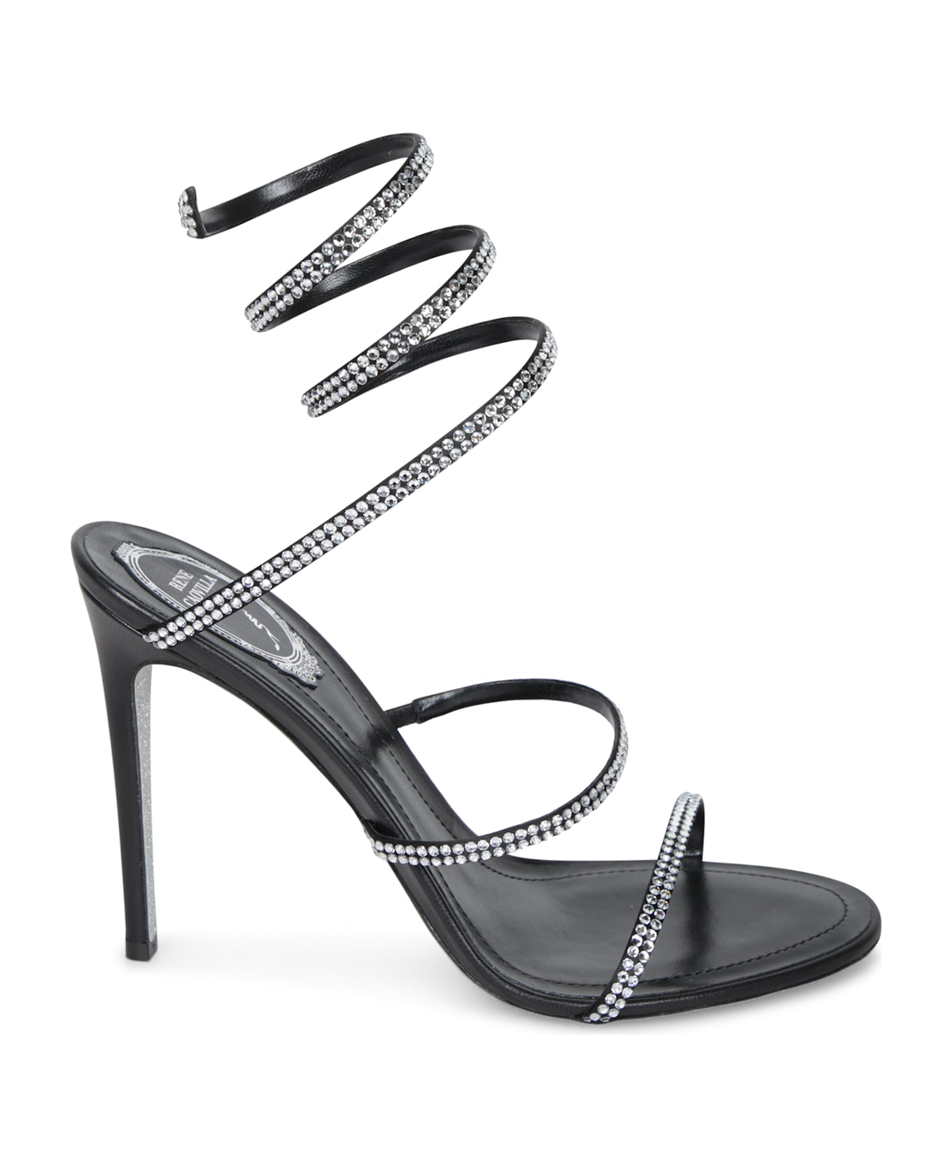 René Caovilla Tina 105 Black Crystal Sandals - Black