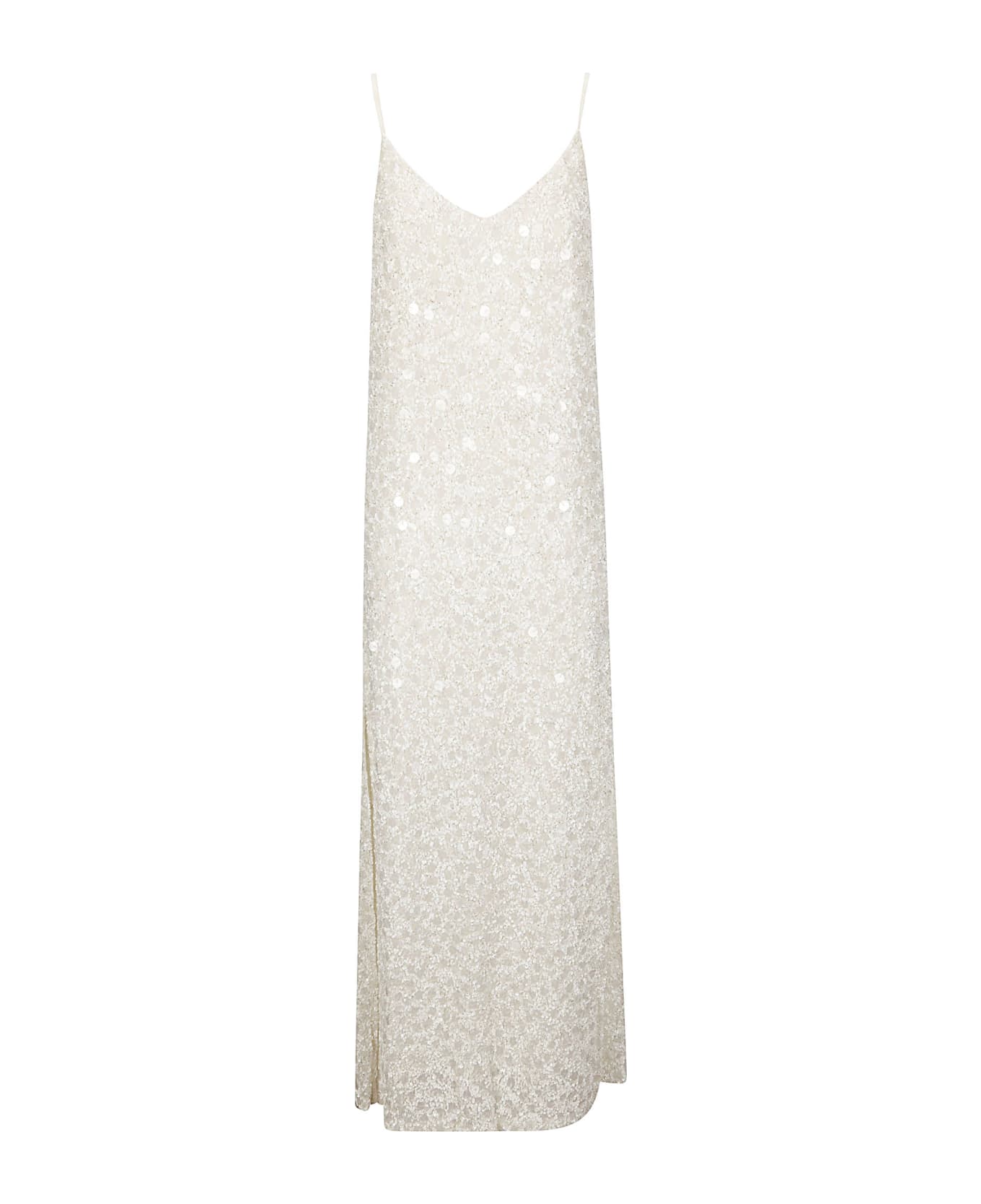 Parosh White Long Dress With Sequins In Viscose Woman - White ワンピース＆ドレス