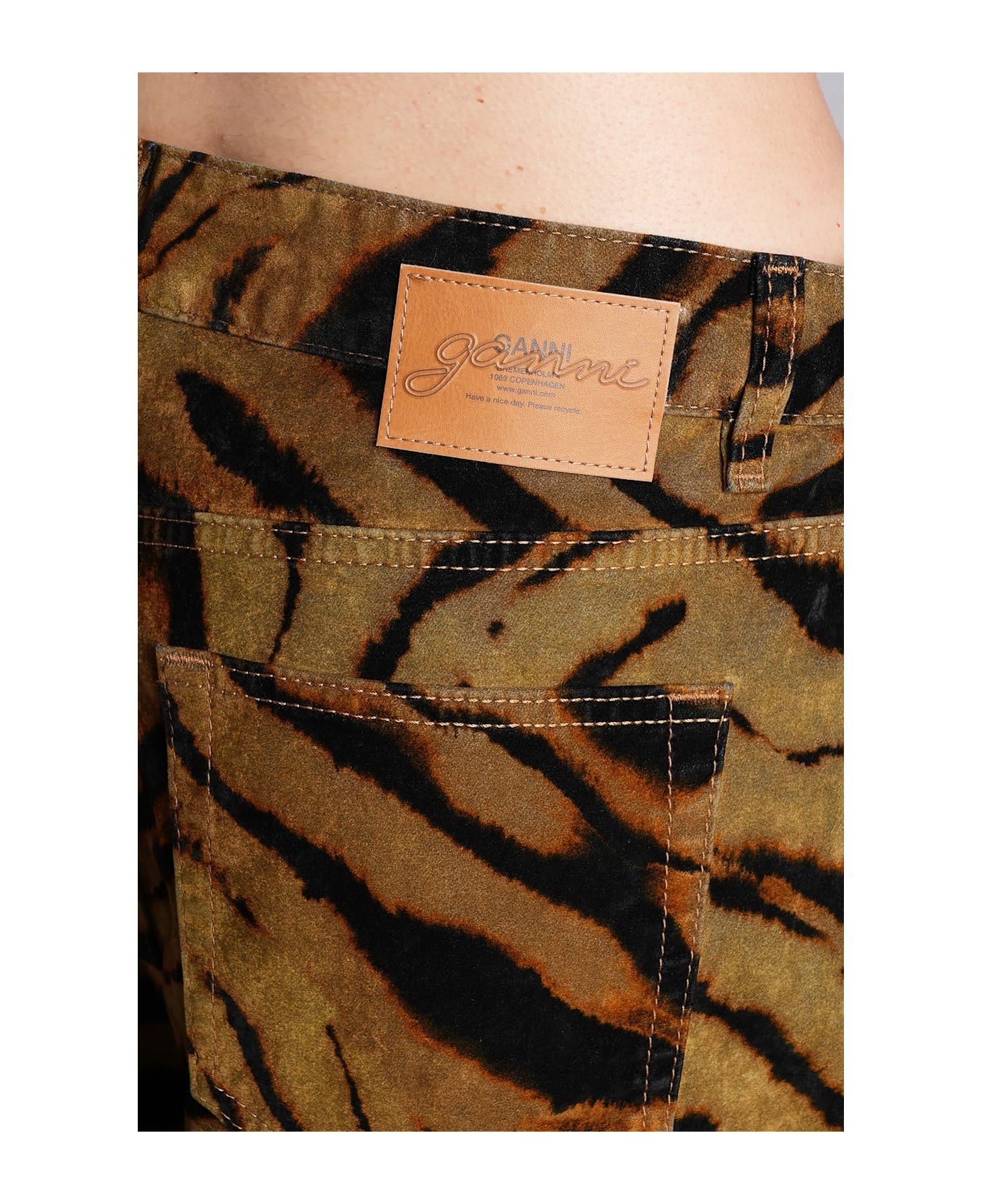 Ganni Jeans In Khaki Cotton - BROWN