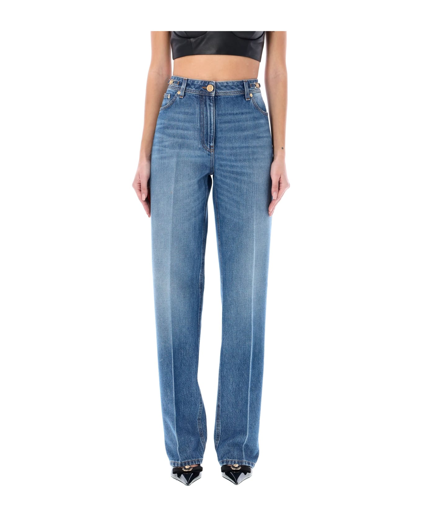 【関税＆送料込み】Versace Tailored Blue Cotton Jeans Bootcut jeans Versace Blue size 26 US in Cotton - 40340750