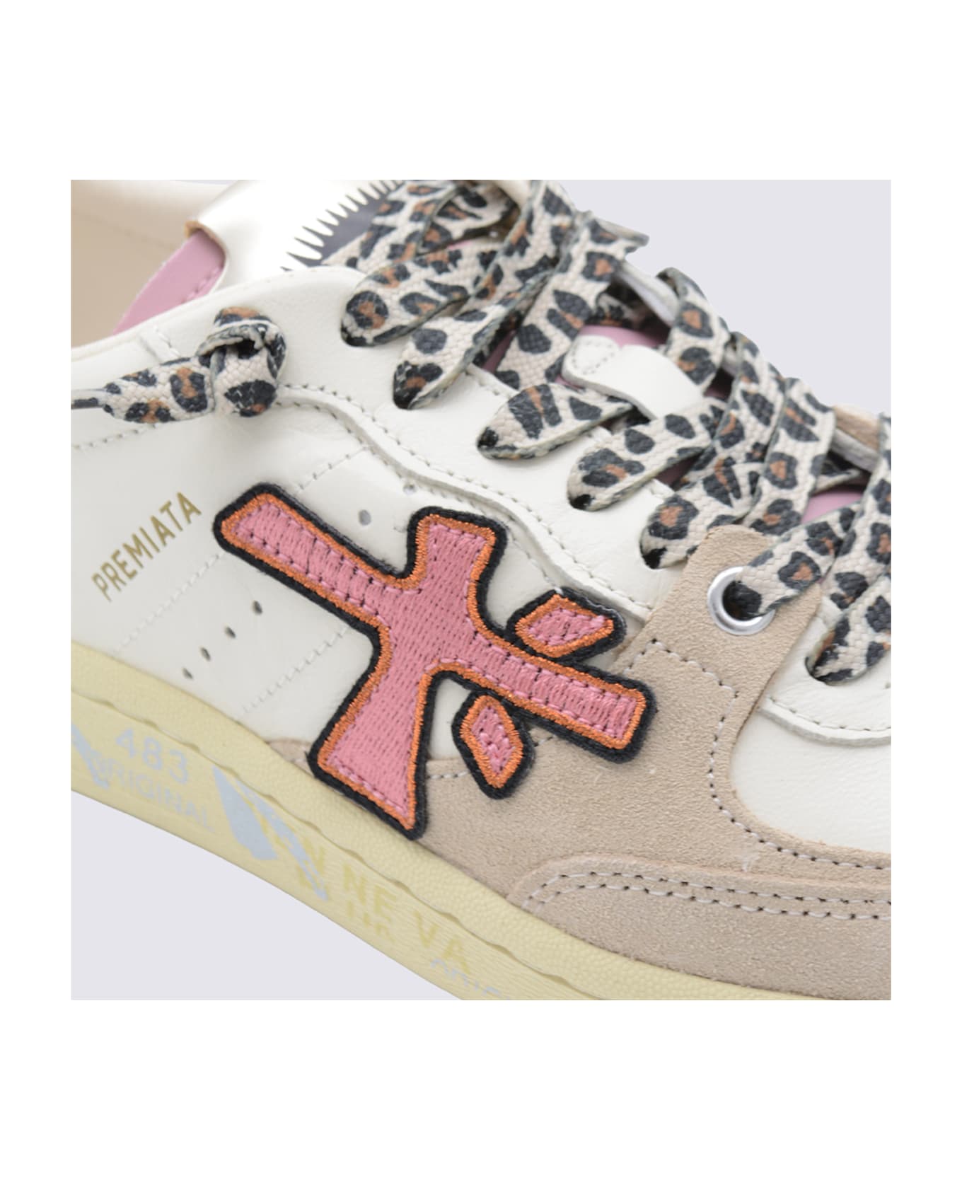Premiata White And Pink Leather Clayd Sneakers