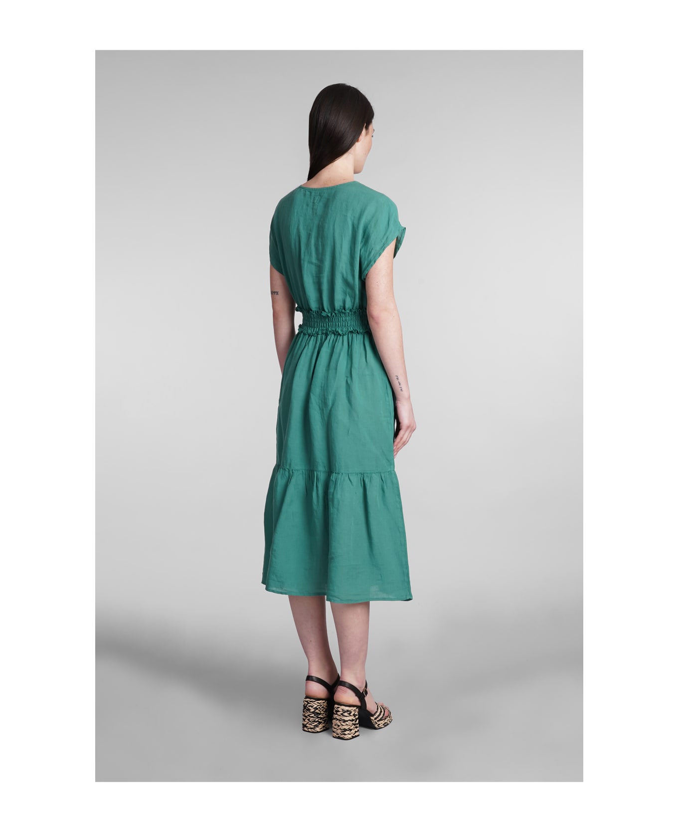 120% Lino Dress In Green Linen - green