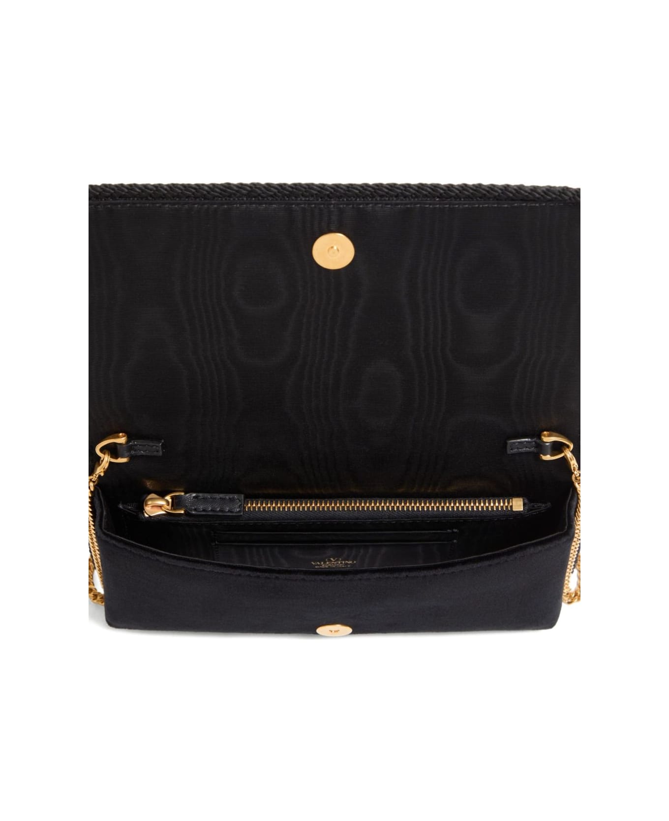 Valentino Garavani Vlogo Signature Velvet Wallet On Chain - Black