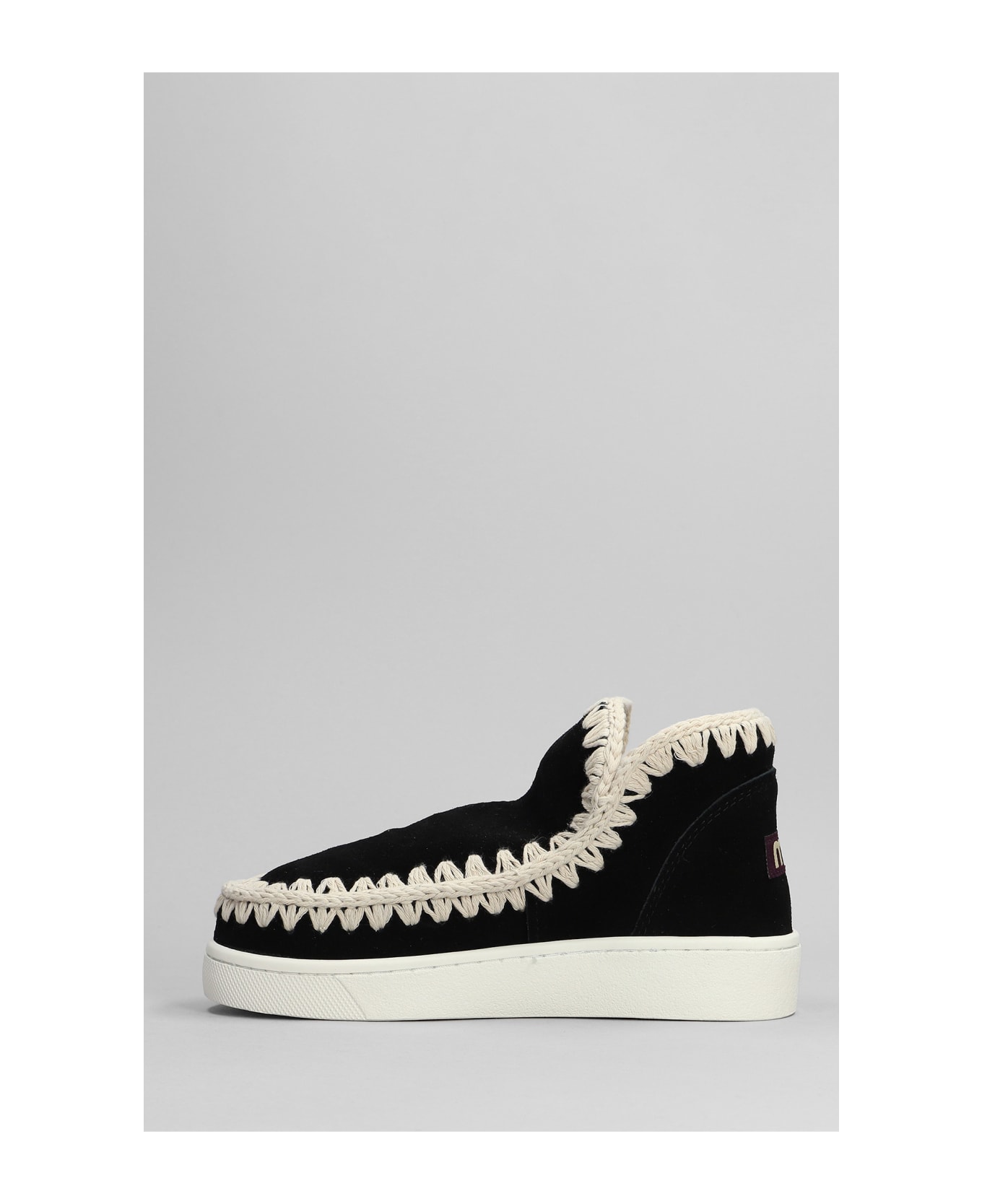 Mou Eskimo Sneaker Low Heels Ankle Boots In Black Suede - black