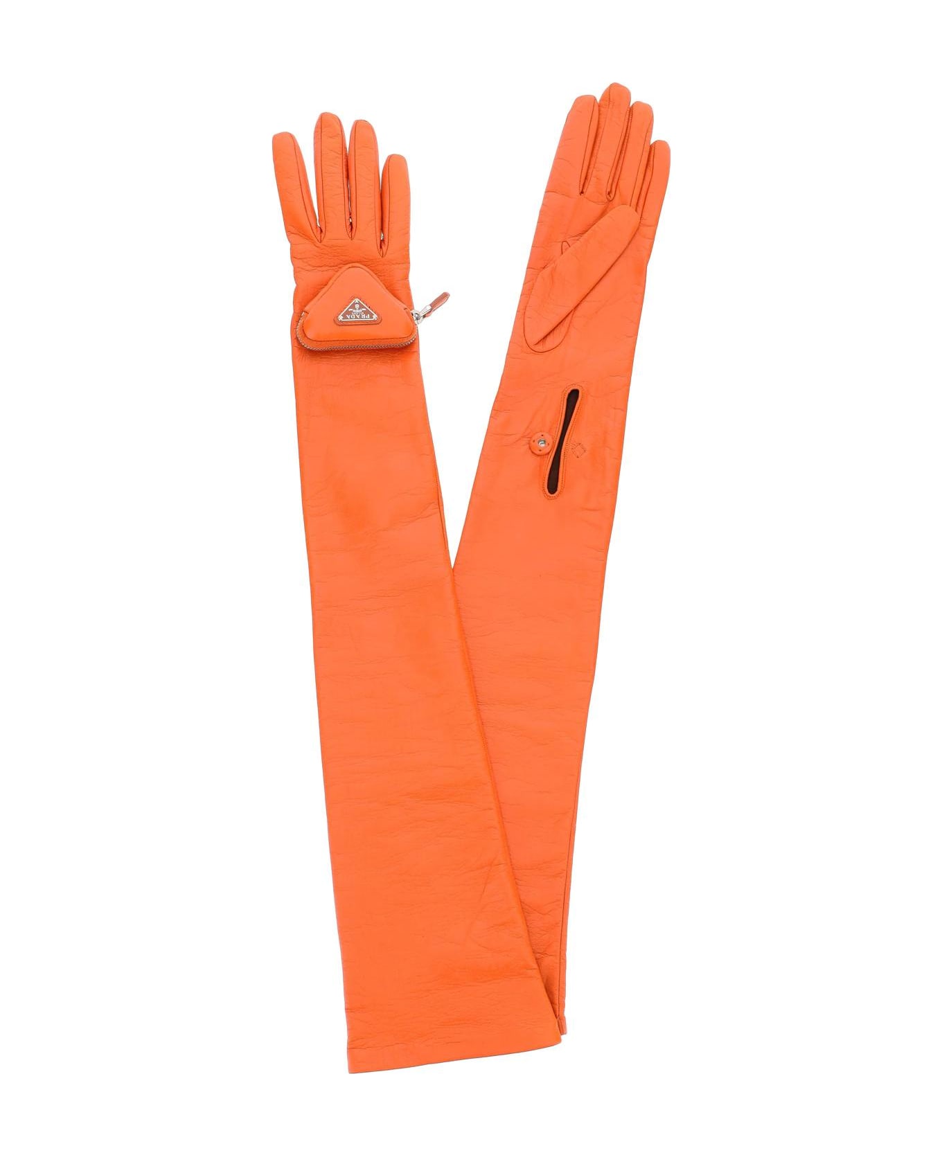 Prada Leather Long Gloves With Pouch - F0049